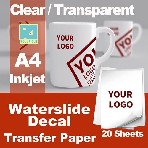 Waterslide Decal Paper 20 Sheets Clear A4 Inkjet Printer Only for Mugs Glass