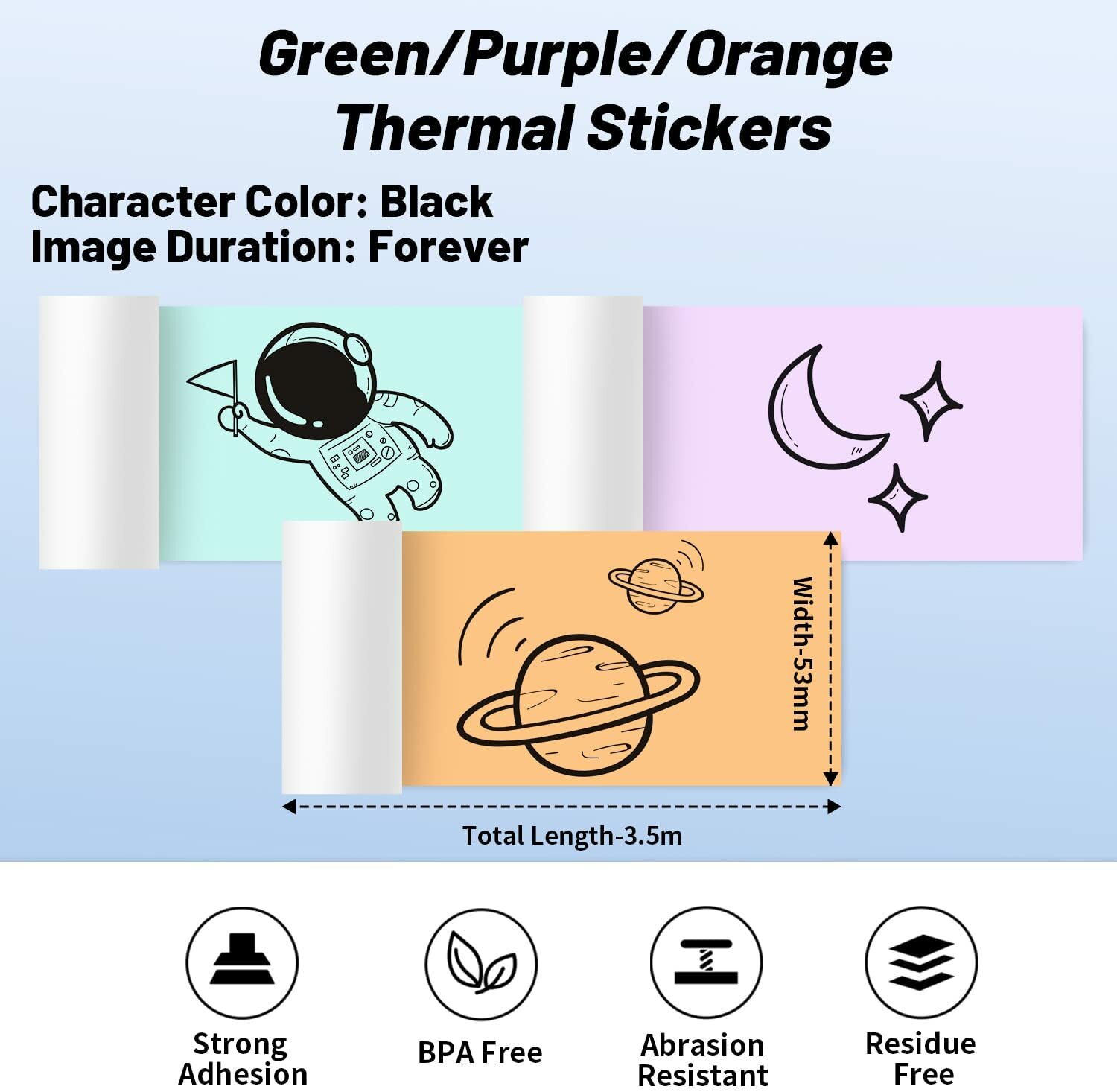 3Roll Phomemo Sticker Paper Colored 53mm Thermal Paper for M02/M03 Printer US