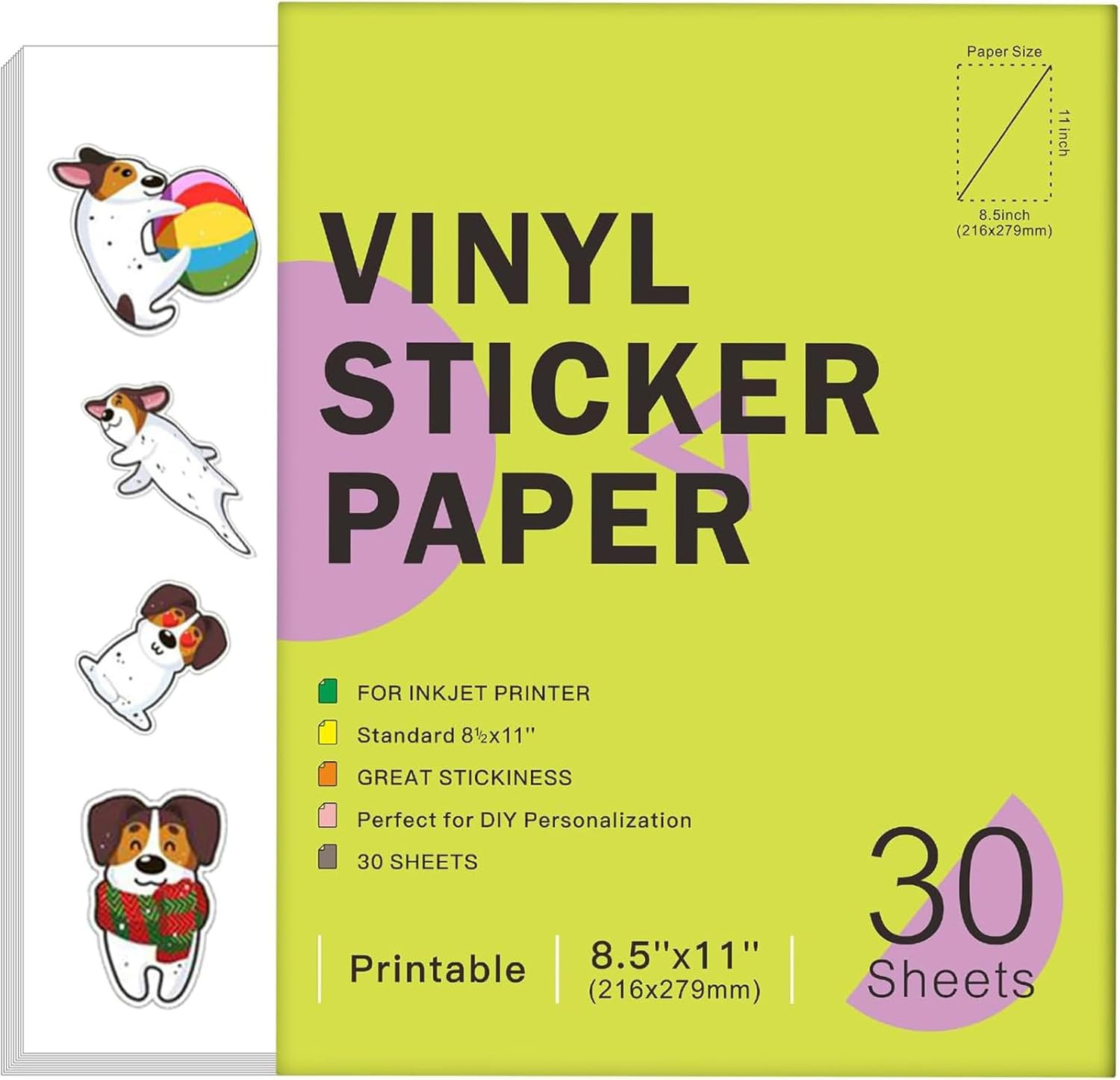 30 Sheets Premium Printable Vinyl Sticker Paper for Inkjet Printers Glossy White