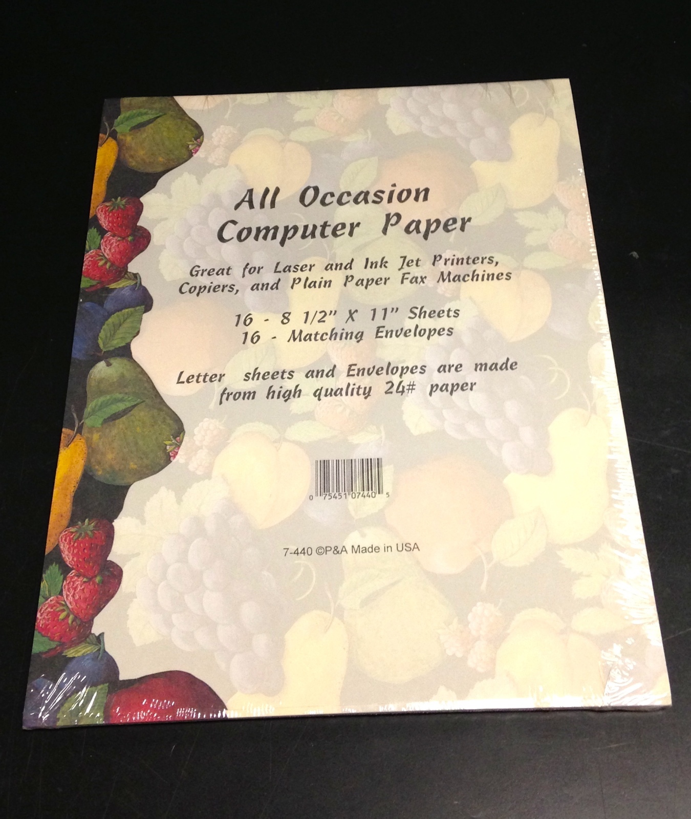 Set of 16 Paper and Envelope All Occasion Computer Paper w/ Fruit Design Border