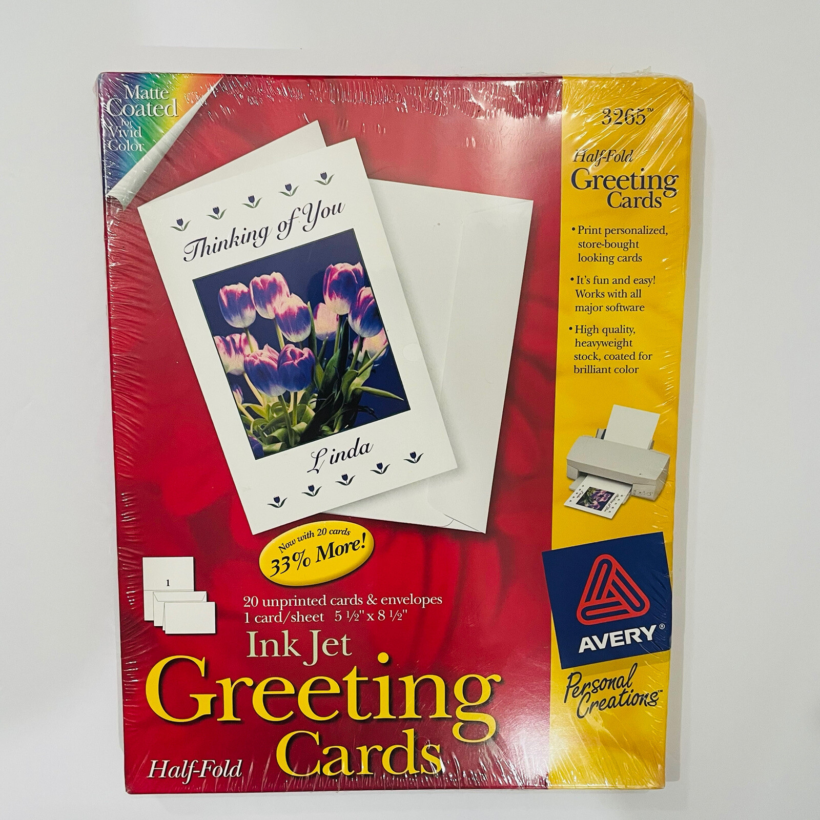 Avery 3265 Ink Jet Greeting Cards Half Fold 5 1/2″ x 8 1/2″ 20 Unprinted Cards