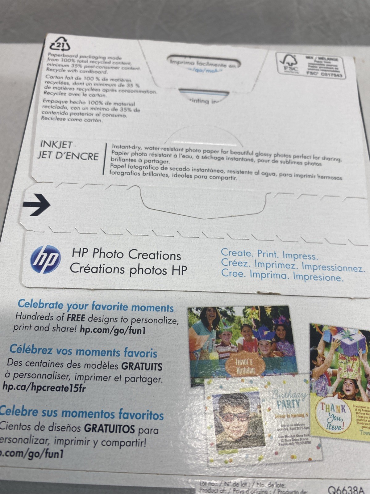 HP Advanced Photo Paper 66 lbs. Glossy 4 x 6 100 Sheets/Pack Q6638A New Sealed