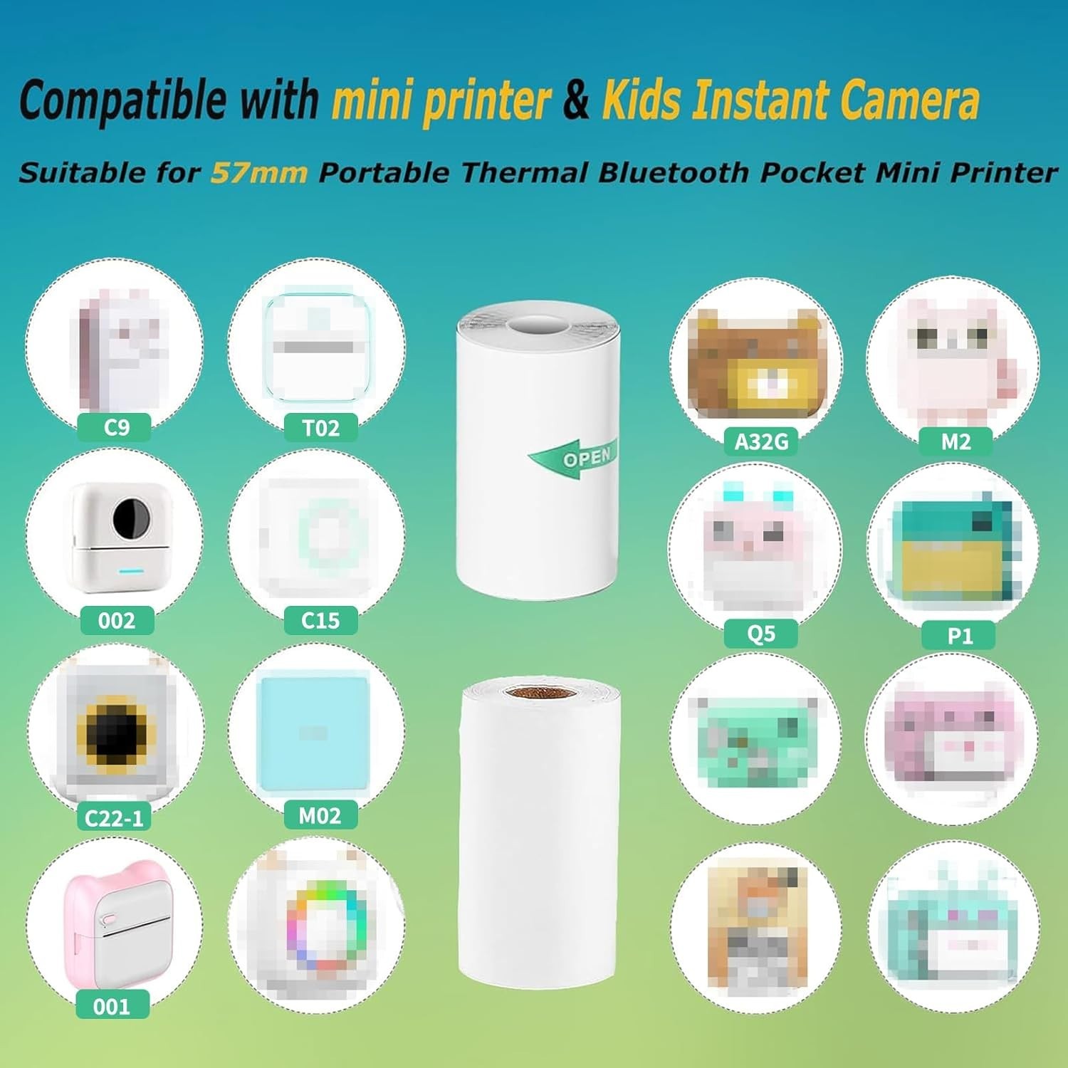 5 Rolls Thermal Printer Paper & 5 Rolls Self-adhesive Stickers, White Printer Pa