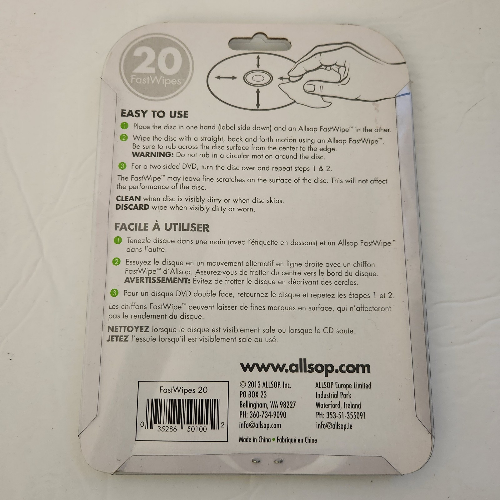 Allsop CD/ DVD FastWipes Cleaners Removes Dust Fingerprints ** Free Ship