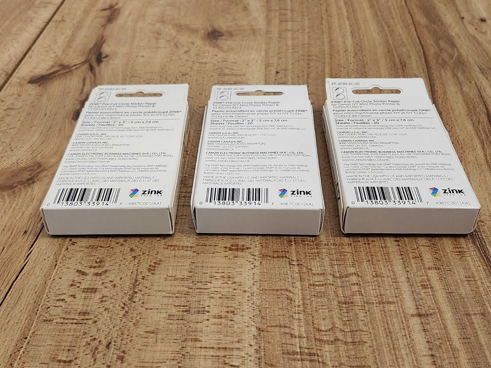 Canon ZINK Pre-Cut Circle Adhesive Sticker Paper Pack 3 X 20 Sheets Boxes NEW