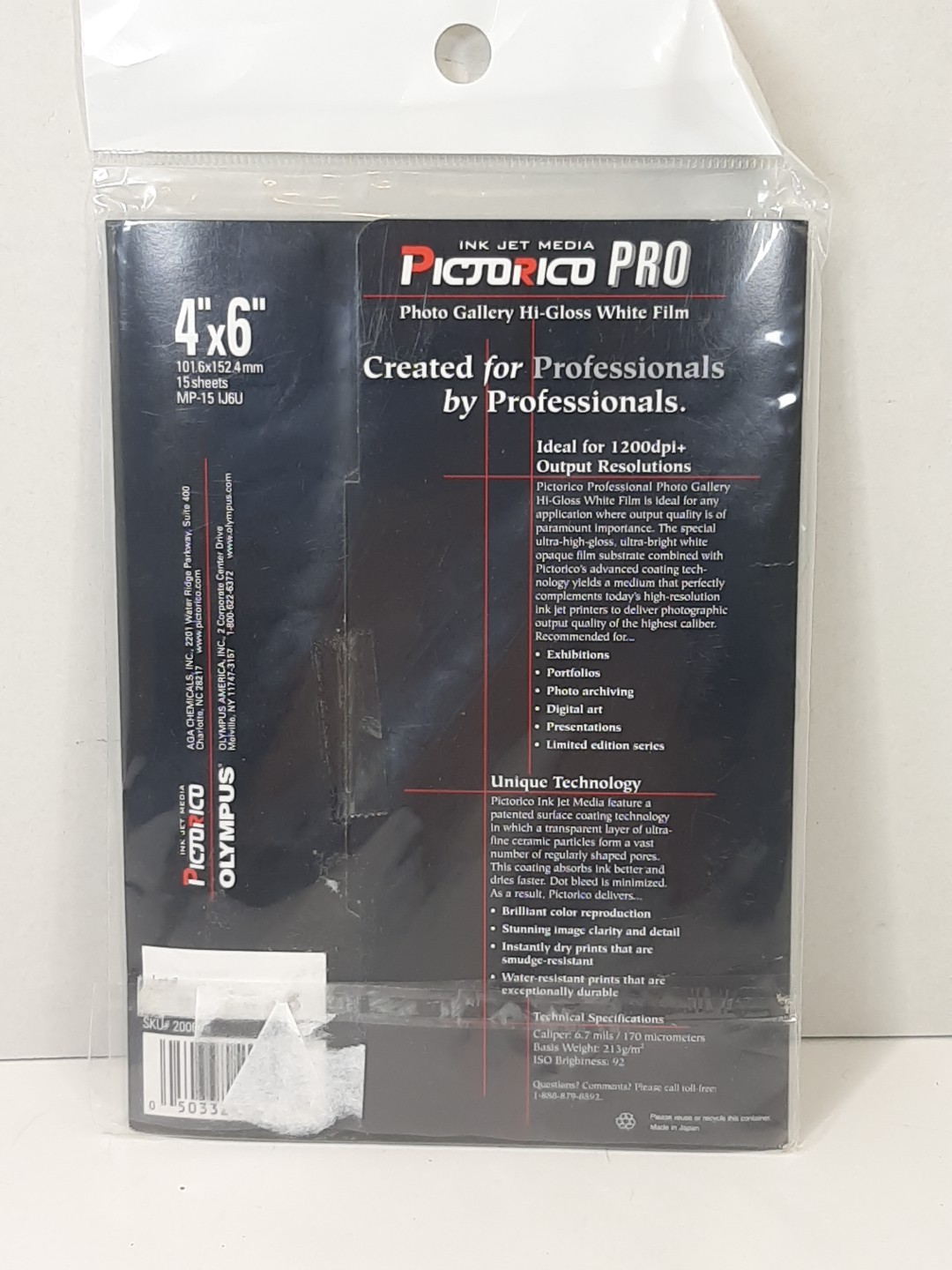 Pictorico Pro Hi-Gloss White Film for Inkjet Printing (4 X 6) 15 Sheets Olympus
