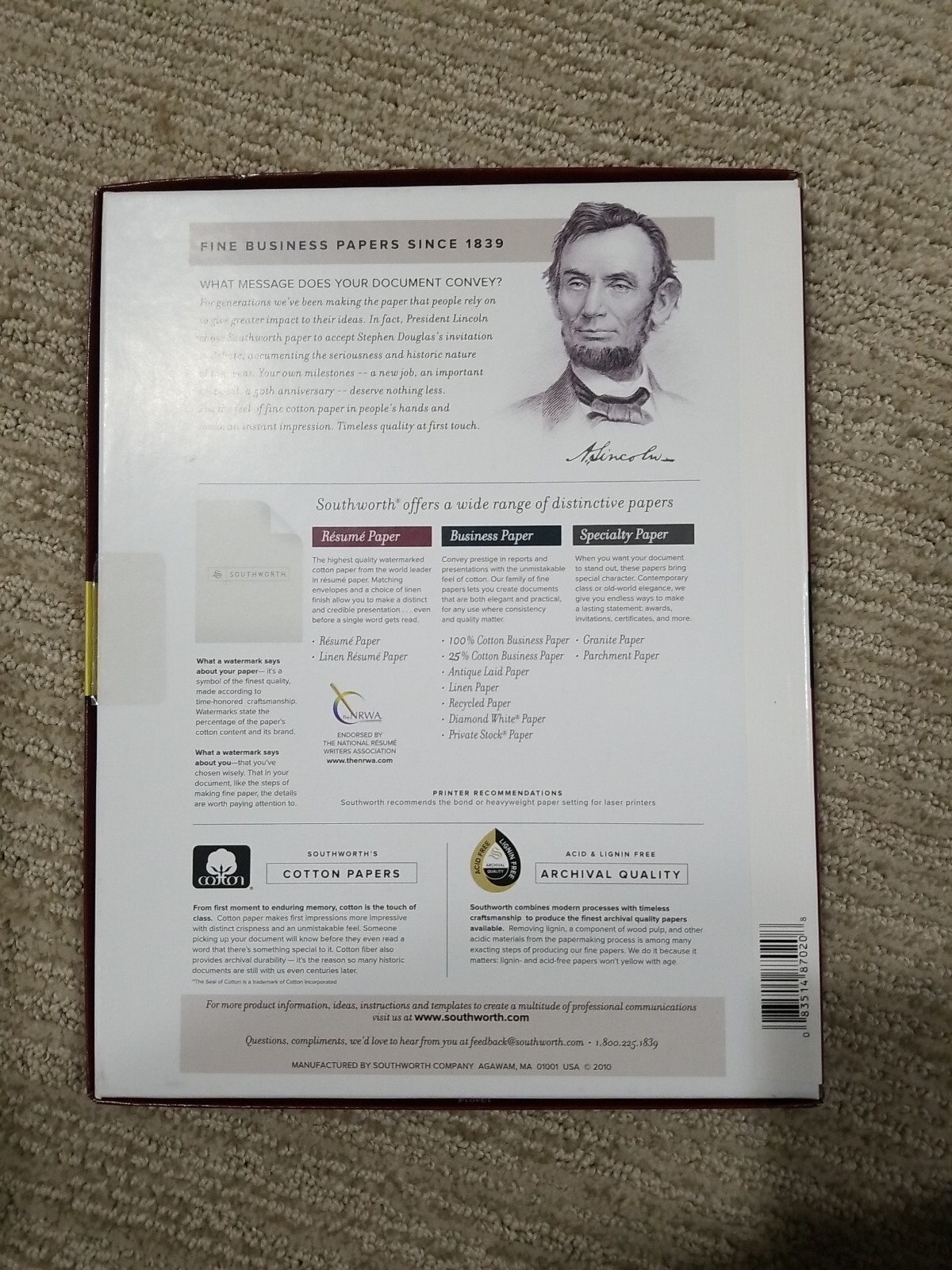 Southworth Resume Paper White 24 lb Weight 8 1/2 x 11 — 76 sheets