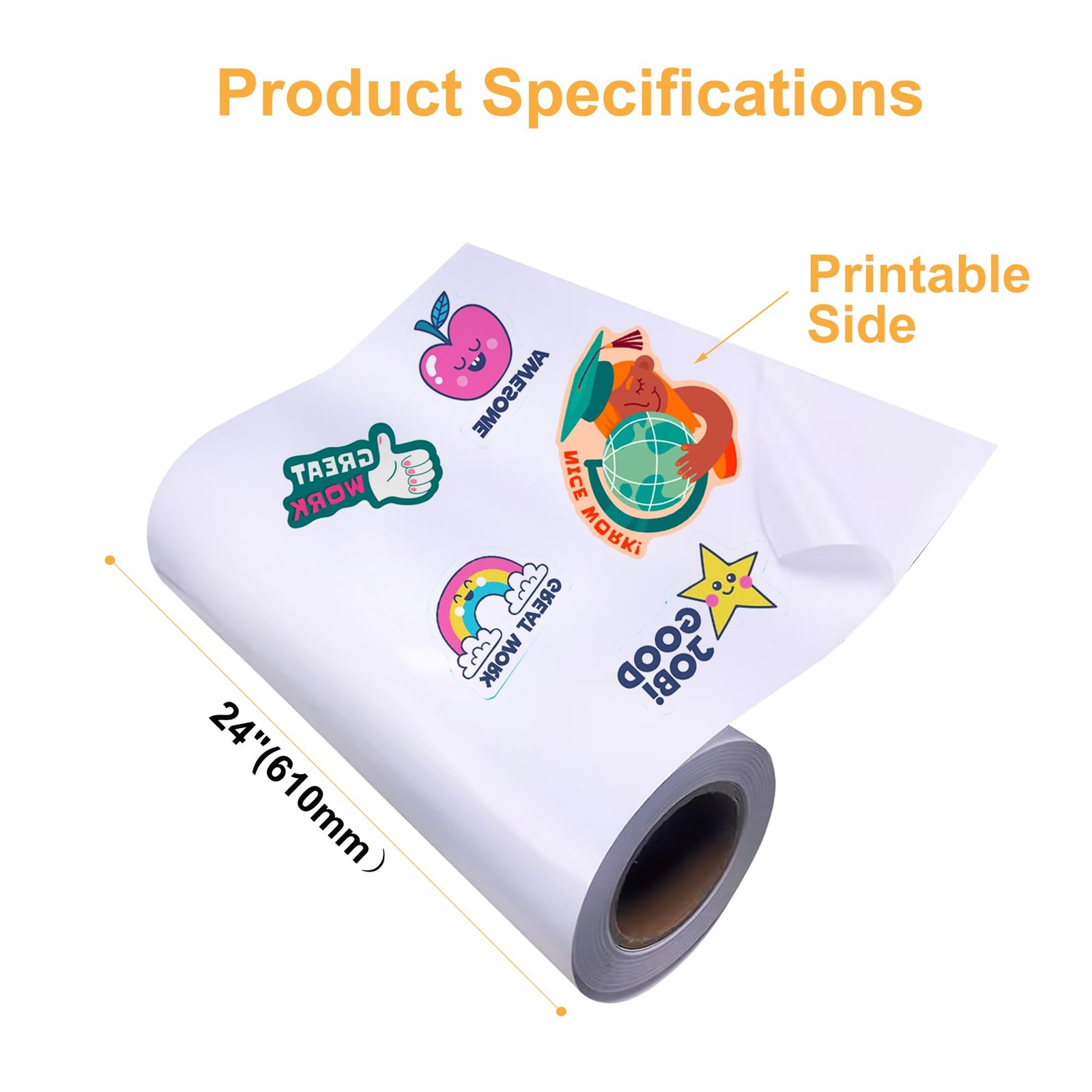 Printable Waterproof Vinyl Sticker Paper 24″ x 1200″ for Inkjet Printers