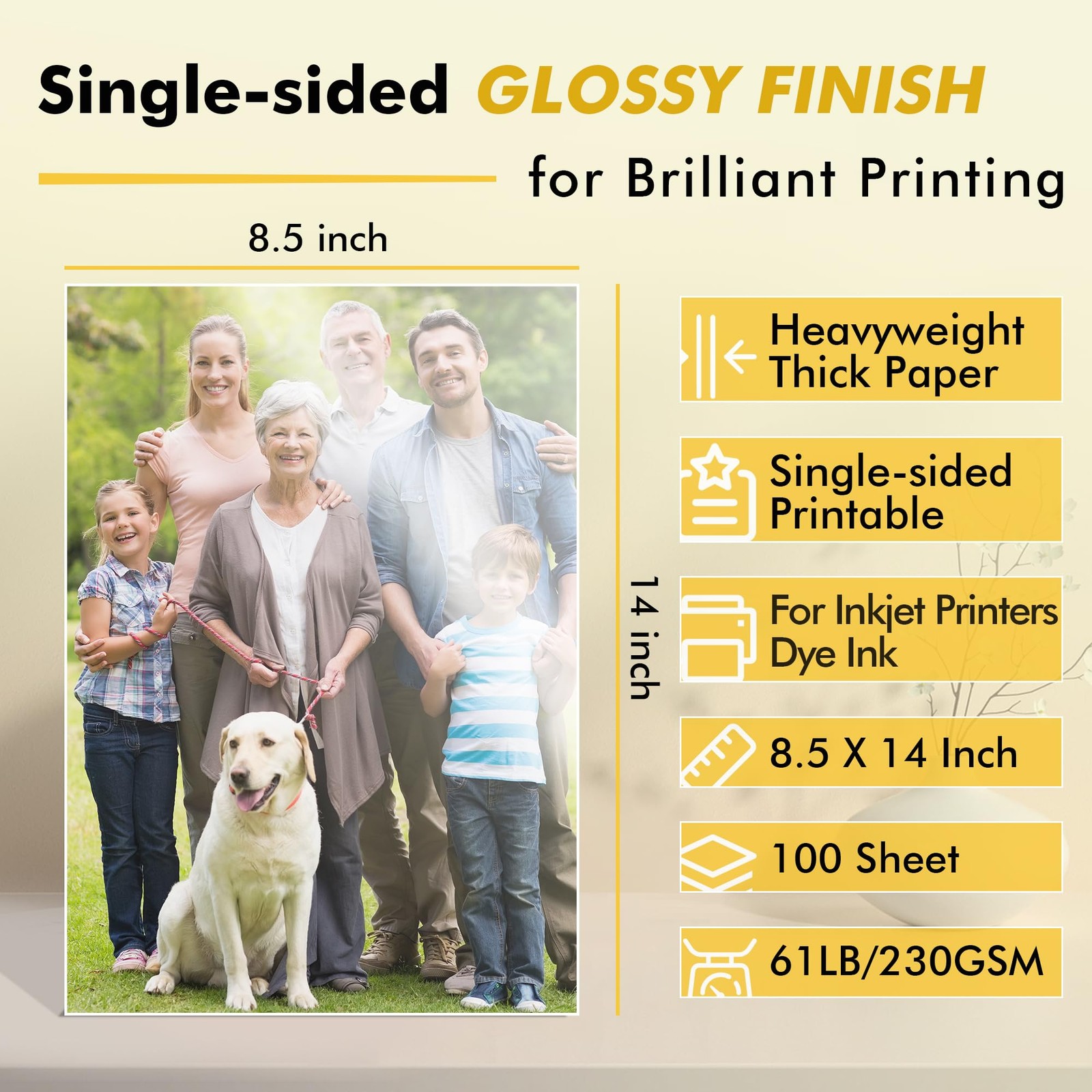 Koala Heavyweight Photo Paper High Glossy 8.5×14 Inch Legal 100 Sheets 61LB
