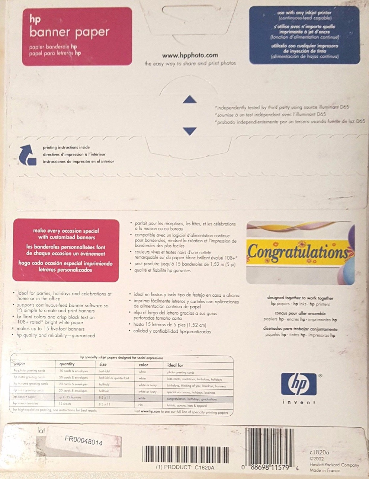 NEW HP Banner Paper Bond 5 banners of 20 sheets ideal for Birthday schools Home