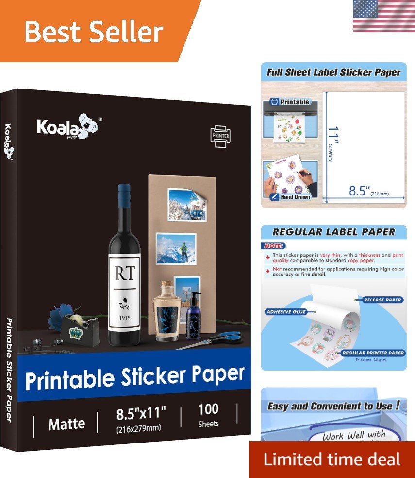 Thin Sticker Paper for Inkjet & Laser Printers, Matte White | 100 Sheets, 8.5…