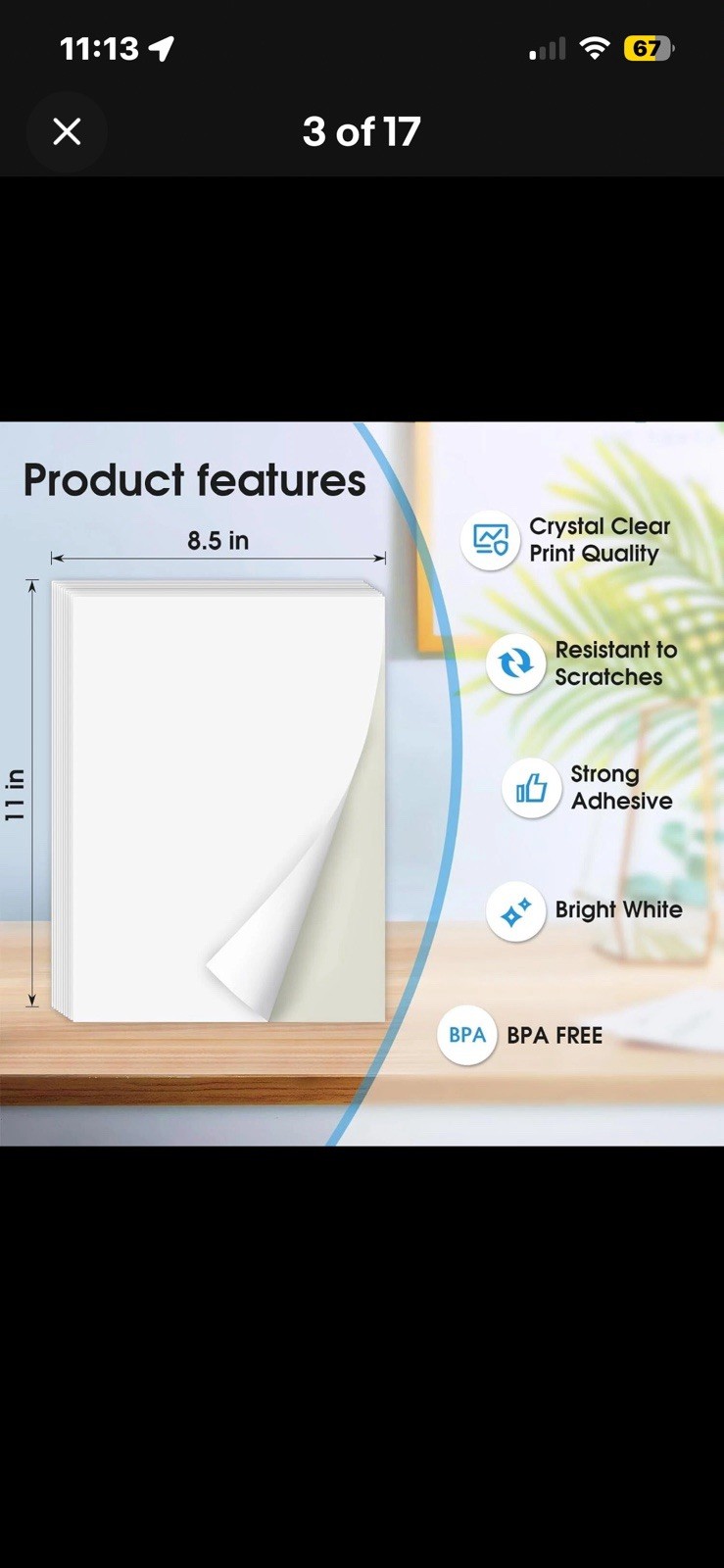 Koala Sticker Paper for Inkjet + Laser Printers 100 Full Sheets,Labels, Open Pak