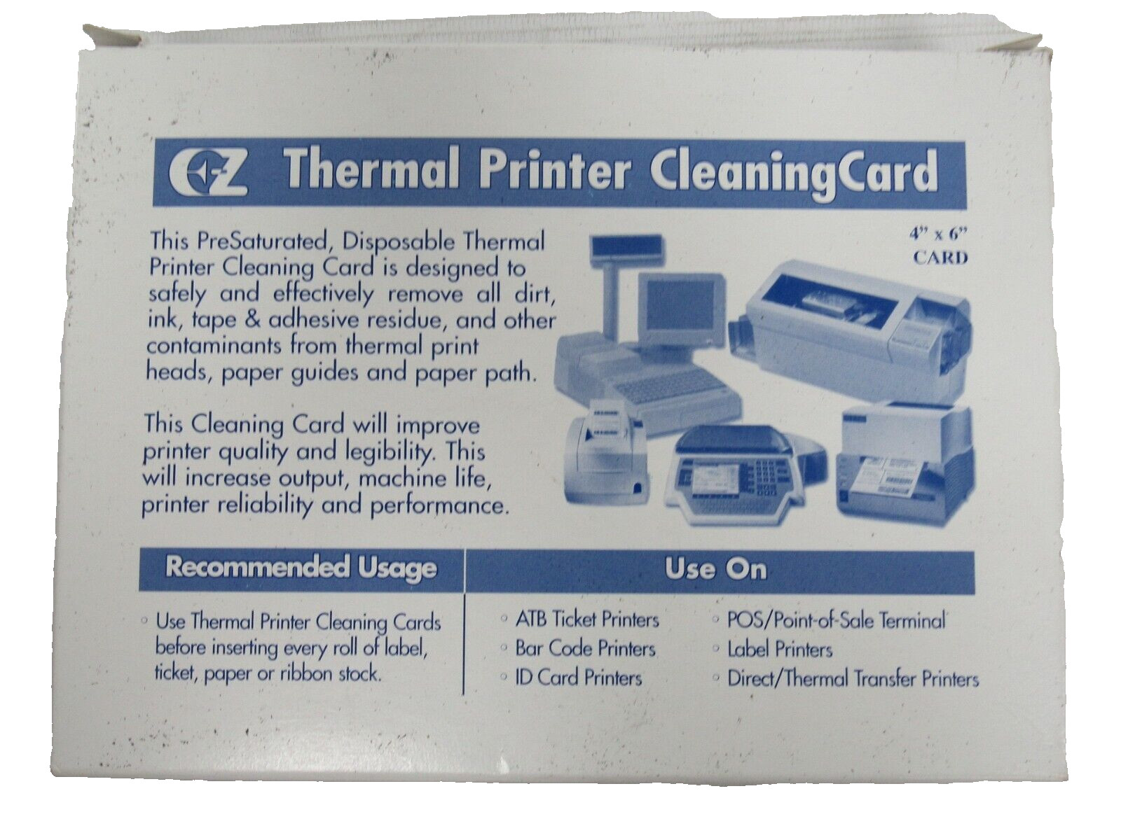 CZ Thermal Printer Cleaning Card Ribbon Ticket Printers LABEL ID CARD BAR CODE