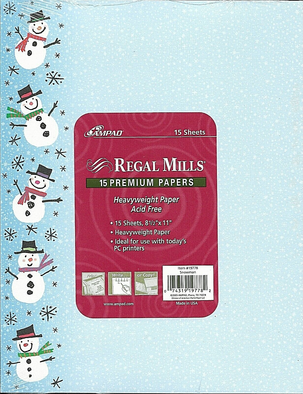 Designer Foil Snowmen with Gold stars and Snowflakes Heavyweight Premium Printer