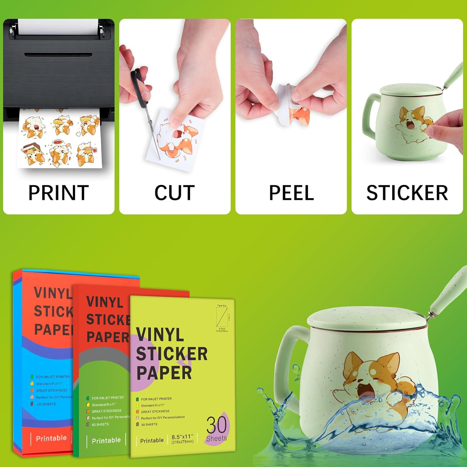 30 Sheets Premium Printable Vinyl Sticker Paper for Inkjet Printers Glossy White