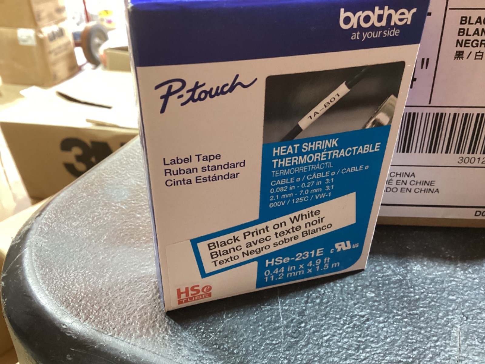 6 Pack Brother P-Touch Genuine HSe-231EG BLACK ON WHITE Label Tape 0.44” x 4.9’