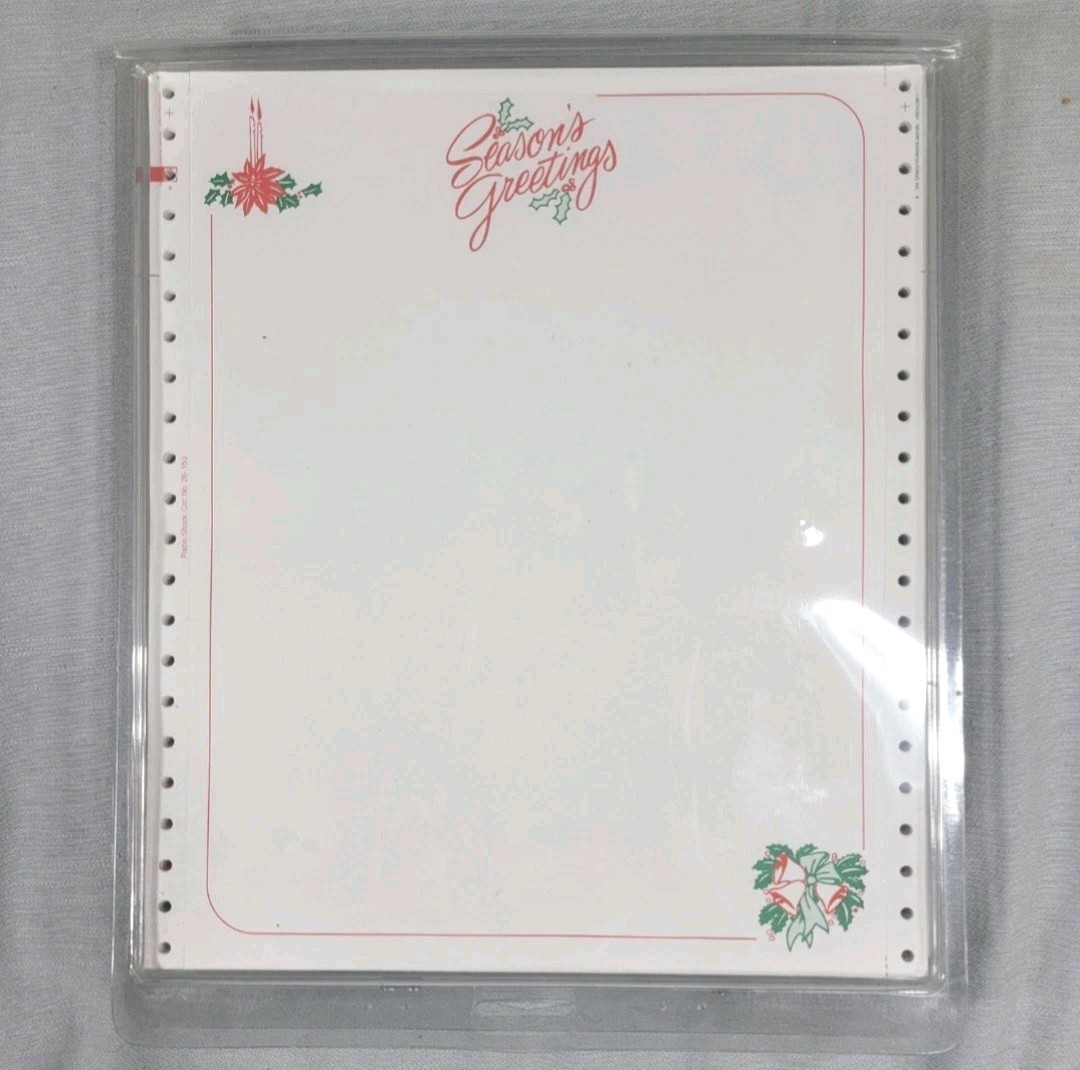 Vtg Tandy Dot Matrix Continuous Feed Printer Paper 100 sheets Holiday Letterhead