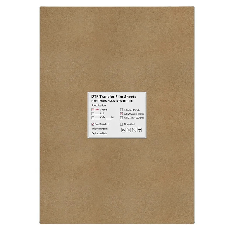 A3 Size PET Heat Transfer film 75U thickness Double-sided for Inkjet Dtf Printer