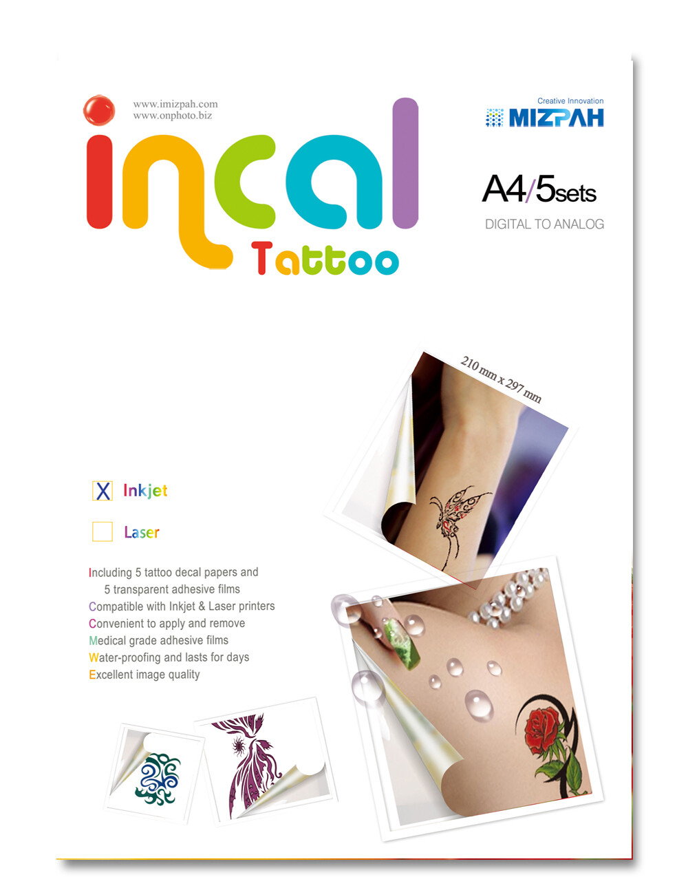 [Incal Tattoo] Temporary Tattoos Decal Paper for Laser Printer – 5sets