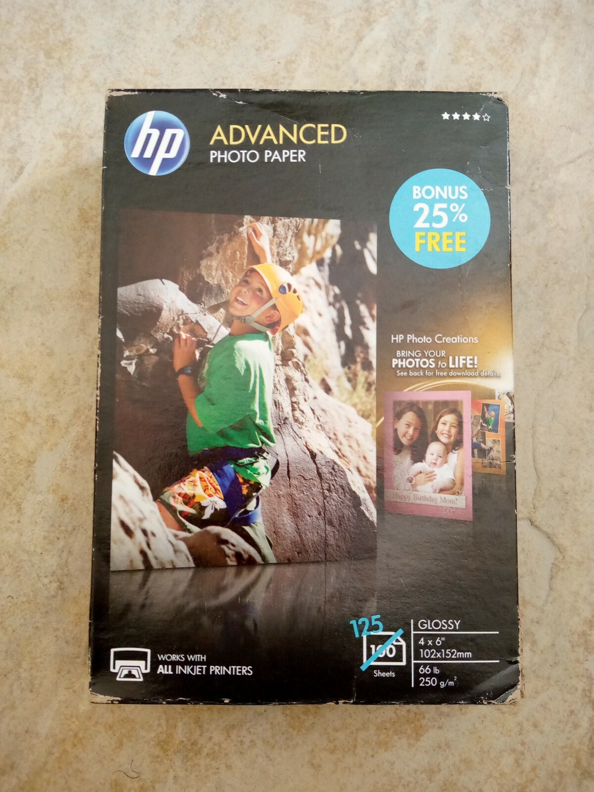 HP Advanced Photo Paper. 4″ X 6″ Glossy 125 Sheets NEW In Box SF779A