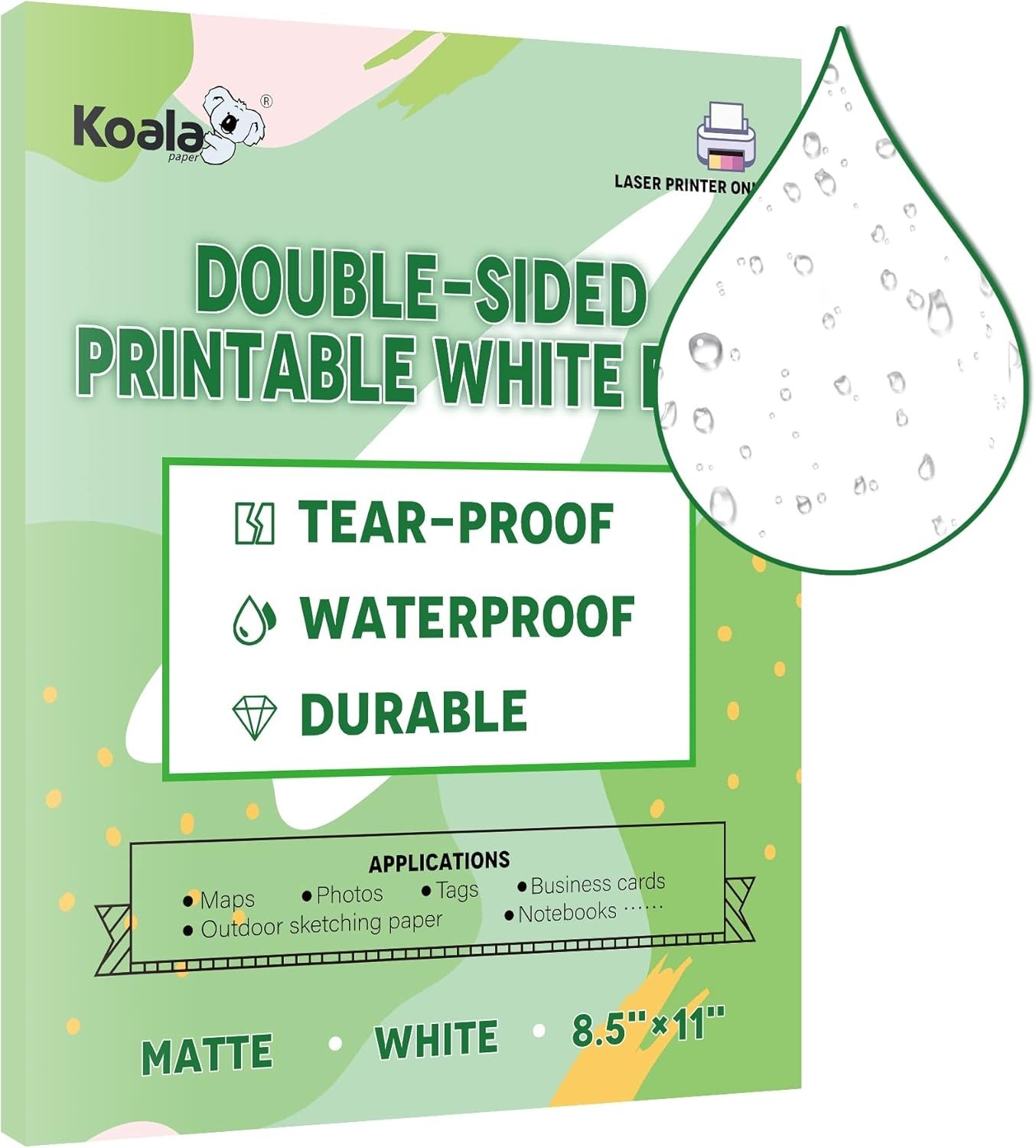 Koala Waterproof Paper for Laser Printer, Tearproof Printer Paper, Matte Doub…