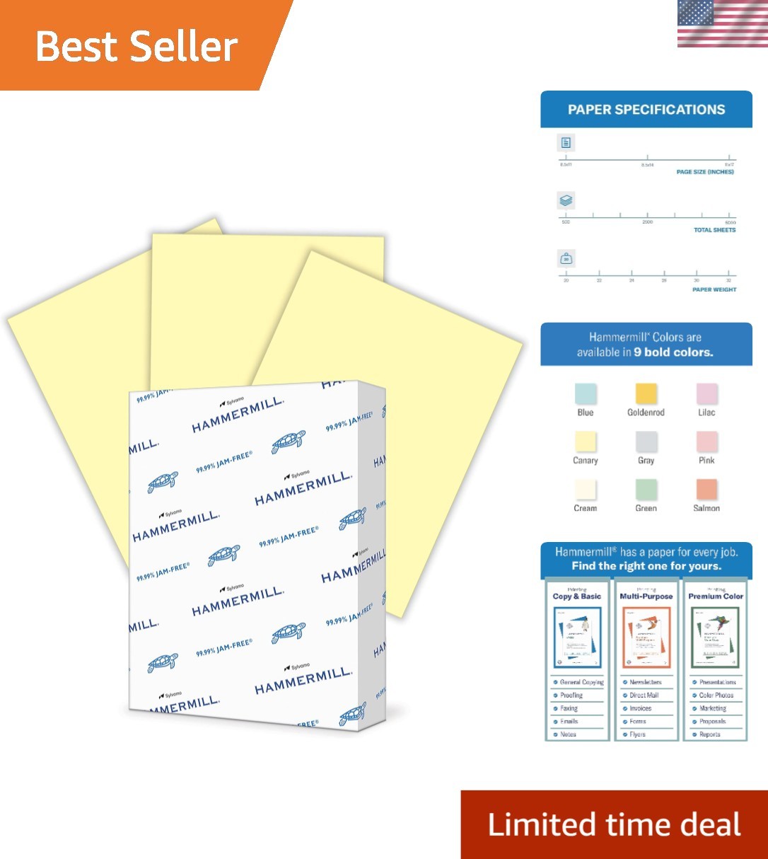 500 Sheets of Smooth 20 lb Canary Yellow Paper, 8.5 x 11 for Creative Projects
