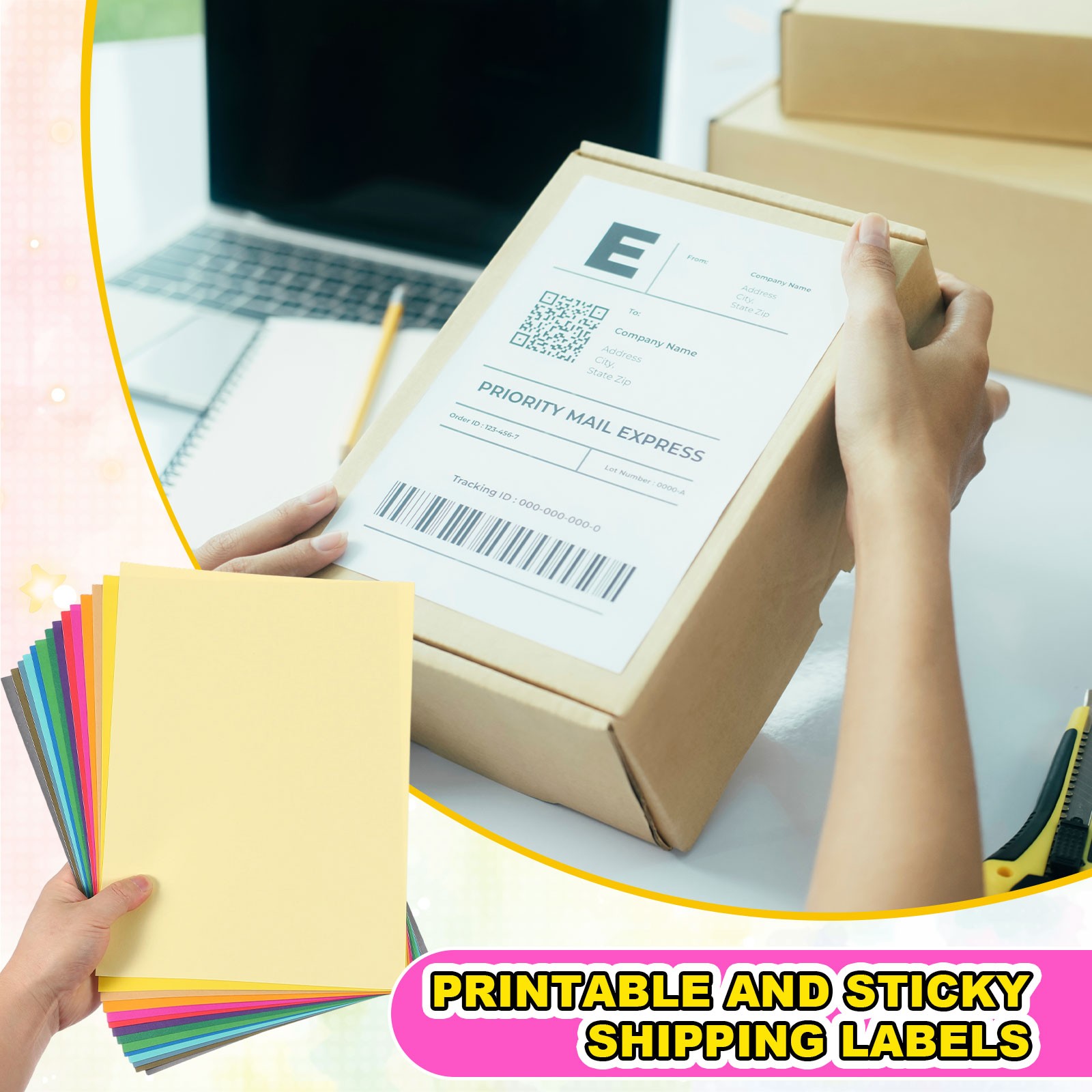 20 sheets of stickers A4 for labels, yellow, 20 pcs