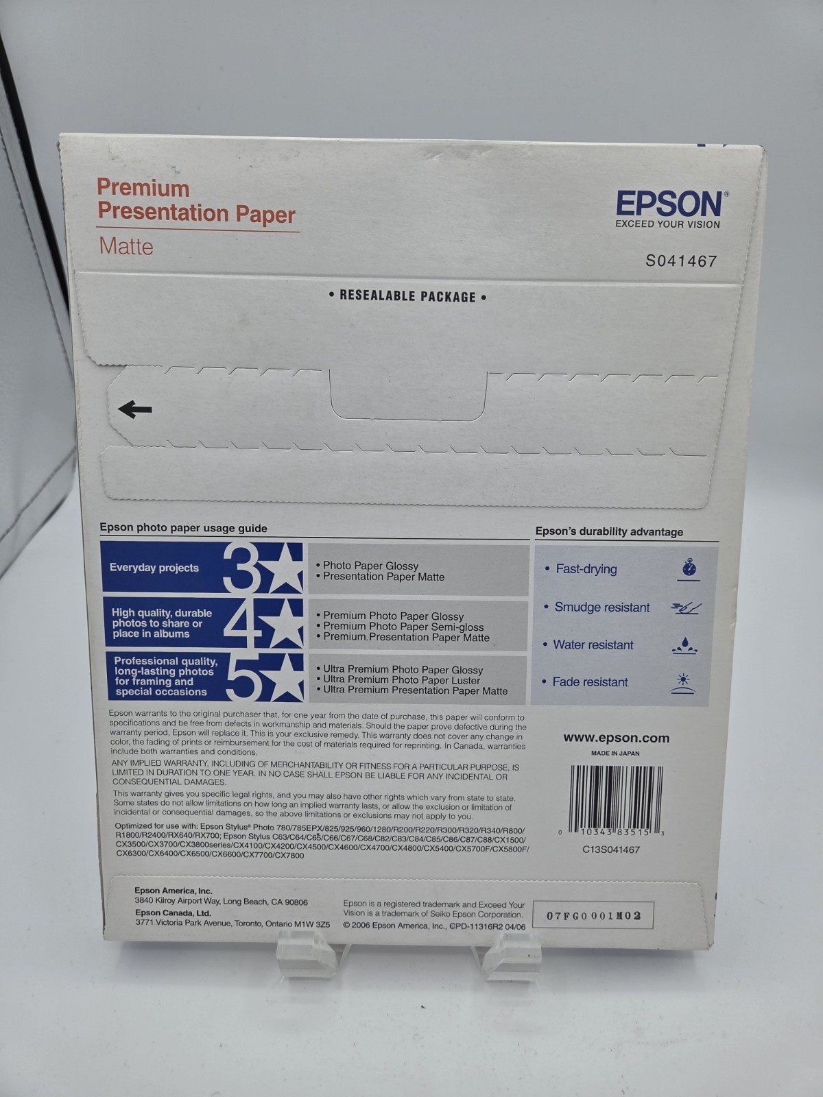 Epson Premium Presentation Paper Matte – NEW Factory Sealed – 8″ x 10″ 50 Sheet