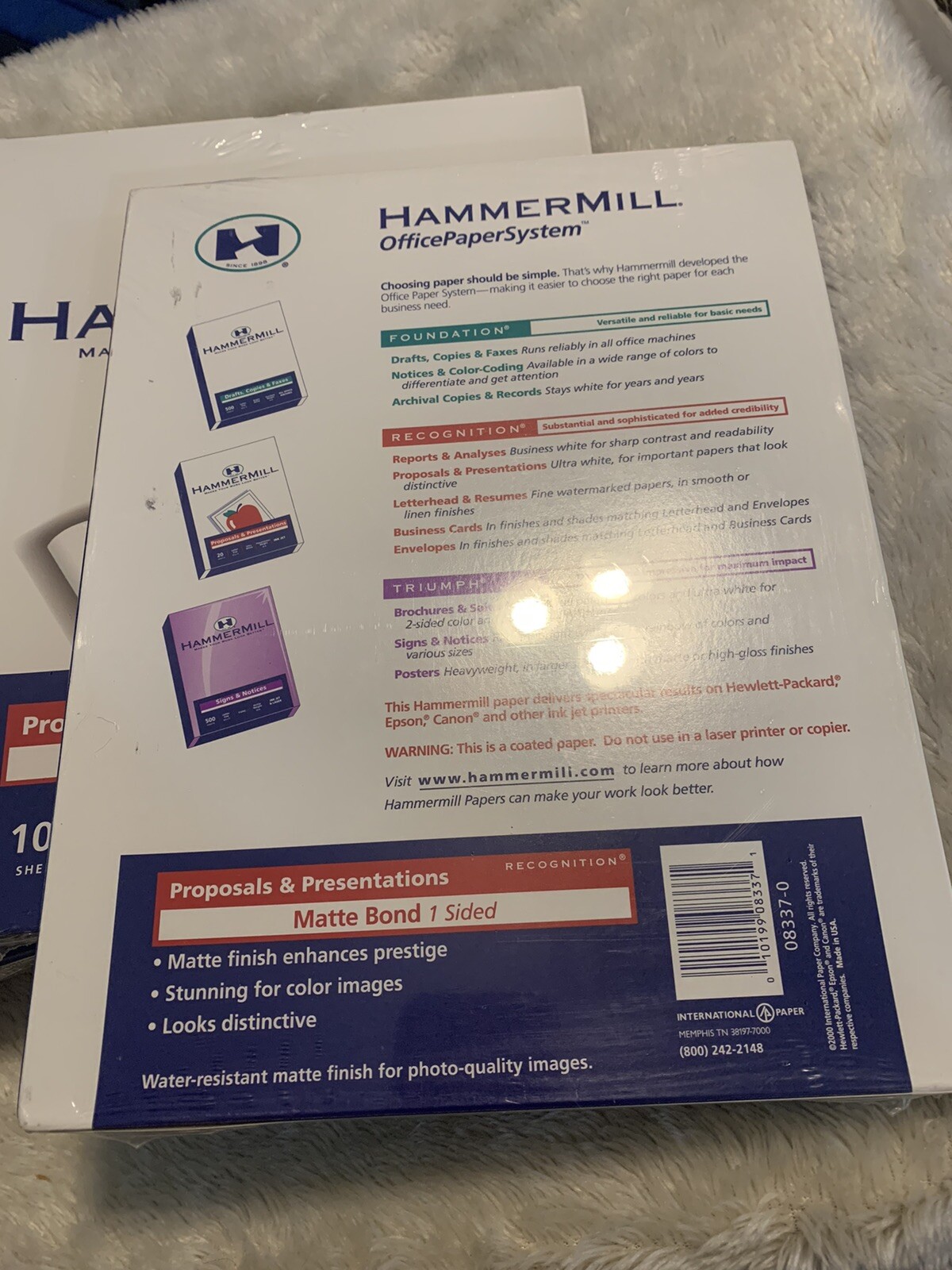 5 Packs of Hammermill Matte Bond 1 Sided Ink Jet Printer Paper