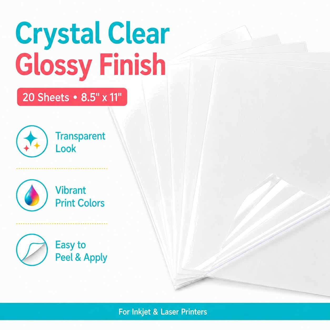 Printable Crystal Clear Vinyl Sticker Paper 100% Glossy Clear Stickers