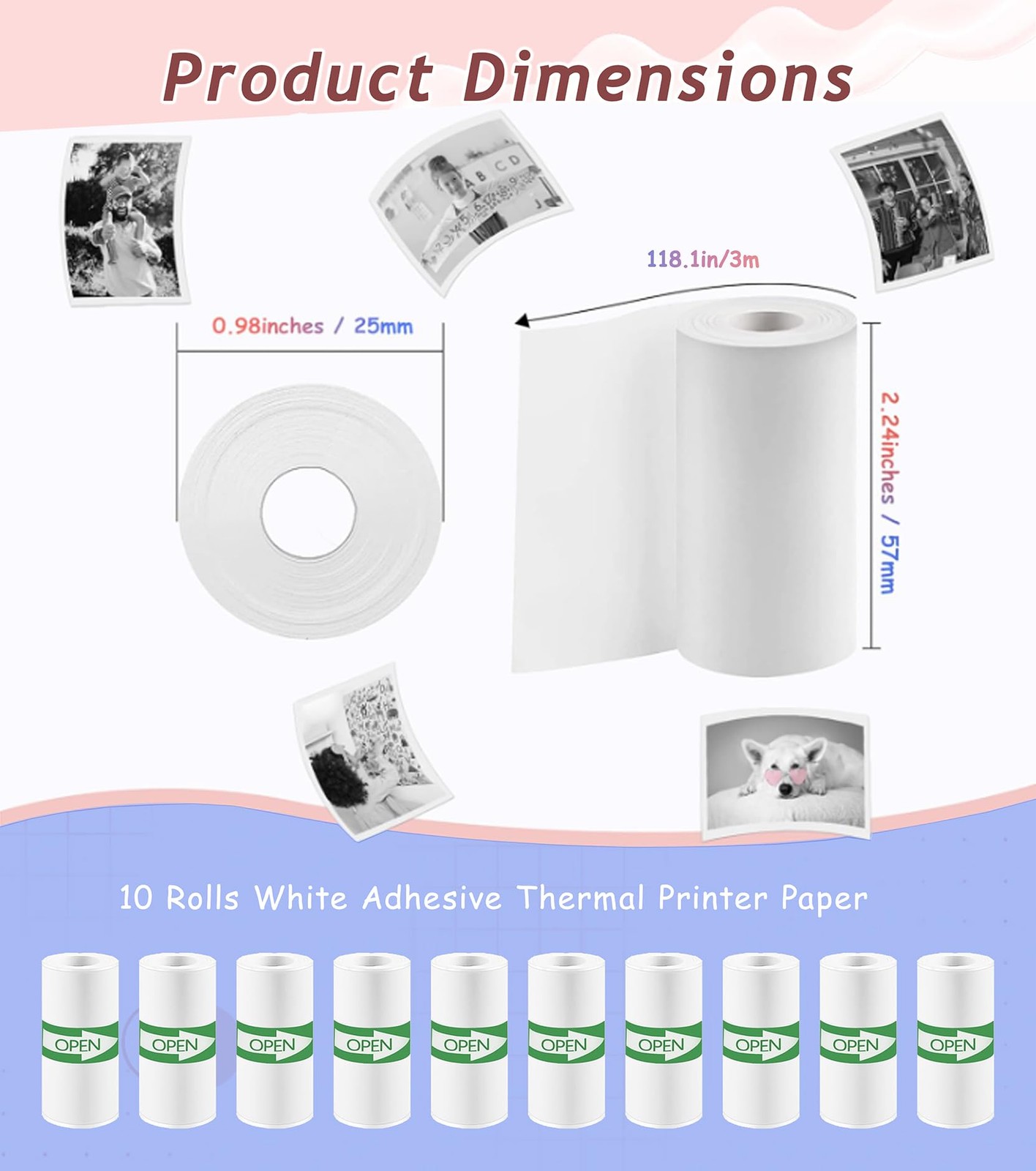 10 Rolls Mini Thermal Printer Sticker Paper – 57mm x 25mm | BPS/BPA-Free | Se…