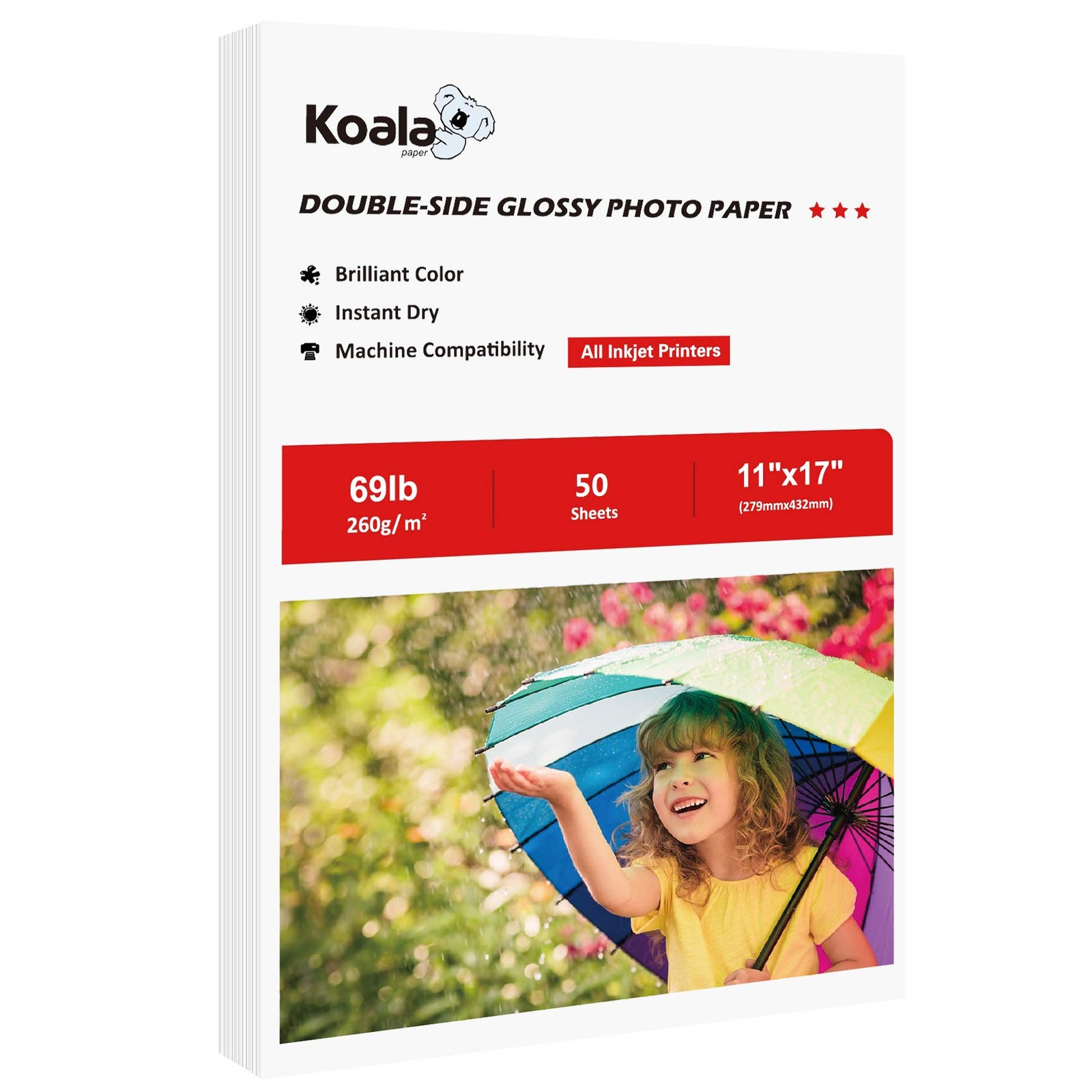 Koala Photo Paper Heavyweight Double Sided Glossy 260gsm 11×17 In 50 Sheets