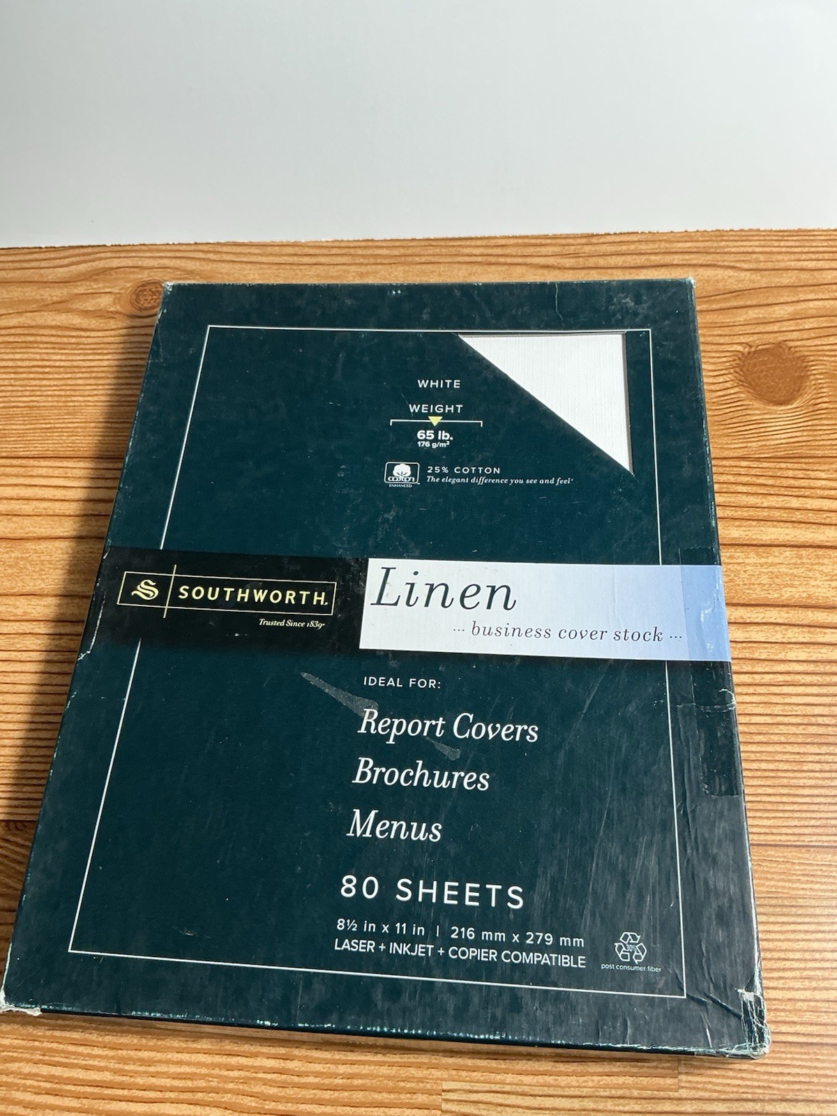 Southworth Linen Business Cover Stock – 50 Sheets – White 25% Cotton Rag 65lb