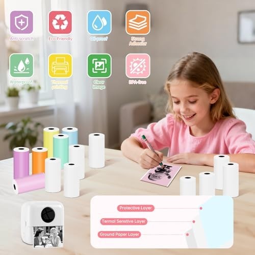 12 Rolls Mini Thermal Printer Sticker Paper – 57x25mm Self-Adhesive for DIY, Pho