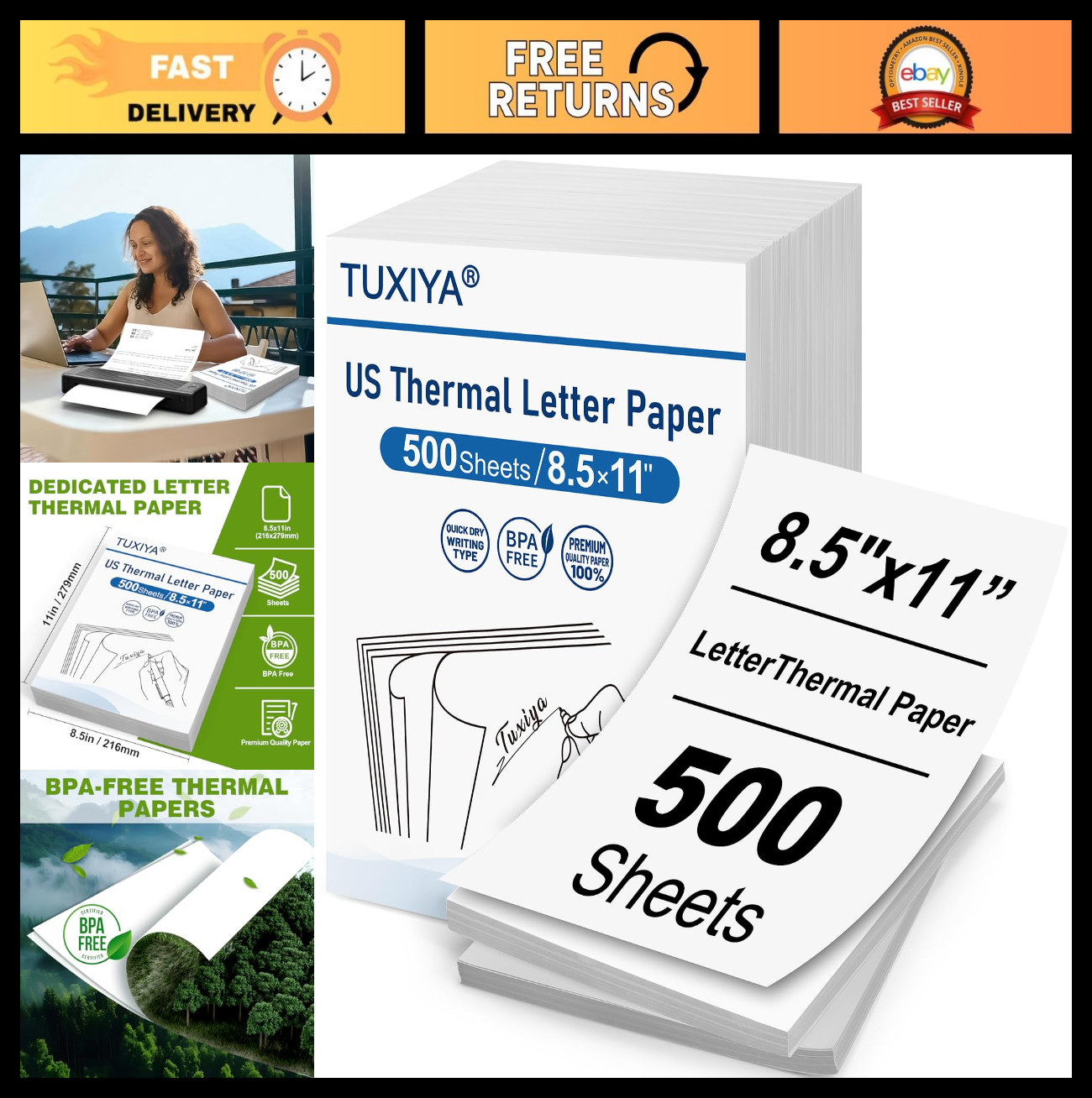 500 Sheets Thermal Printer Paper 8.5″x11″ BPA-Free, US Letter Size, Compatible w