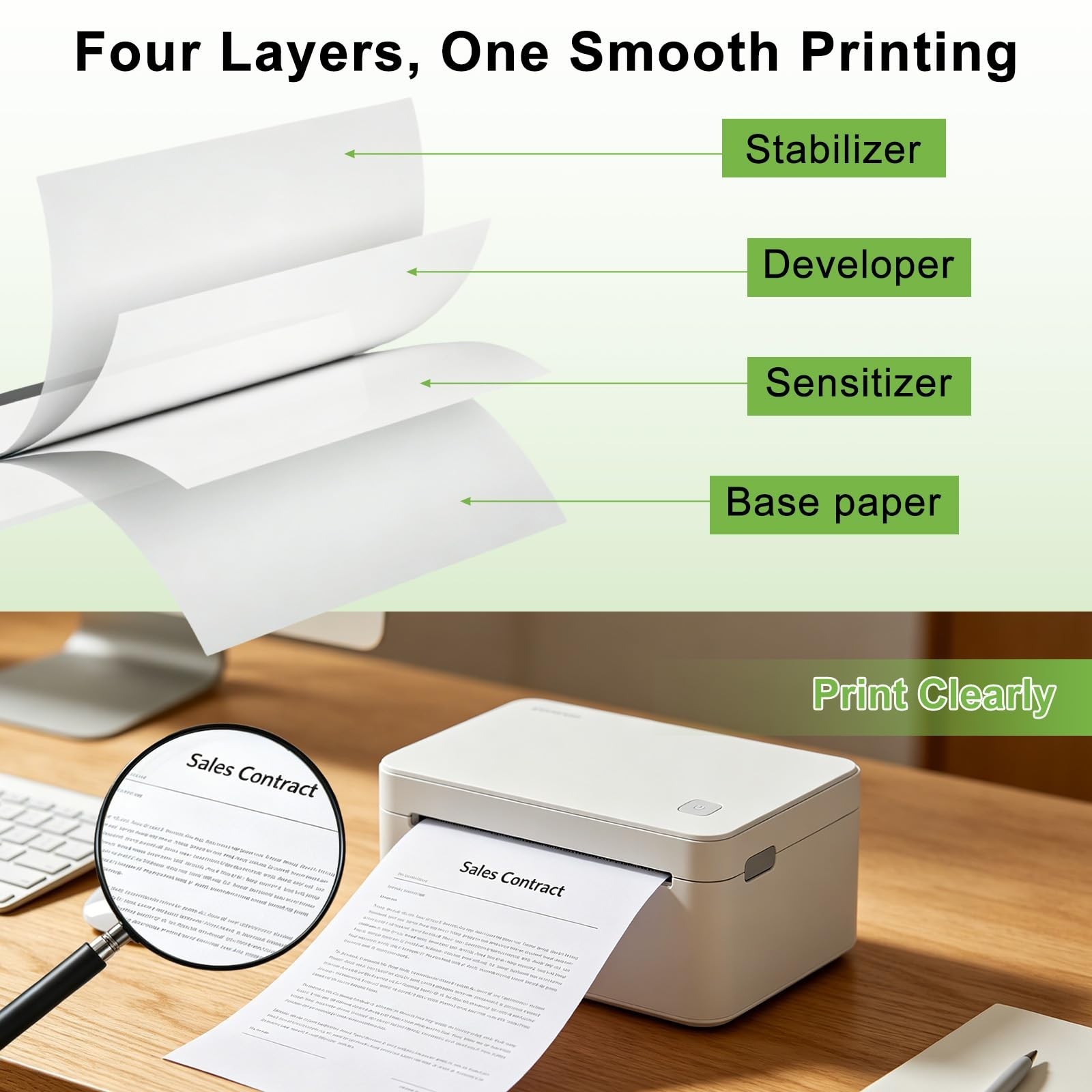 A4 Thermal Printer Paper 8.5×11″ – BPA/BPS-Free, Continuous, 300 Sheets, Compati