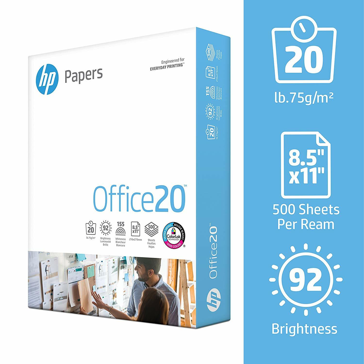 HP Office20 Printer Paper, White Letter Size 8.5″ x 11″, 3 Ream / 1,500 Sheets
