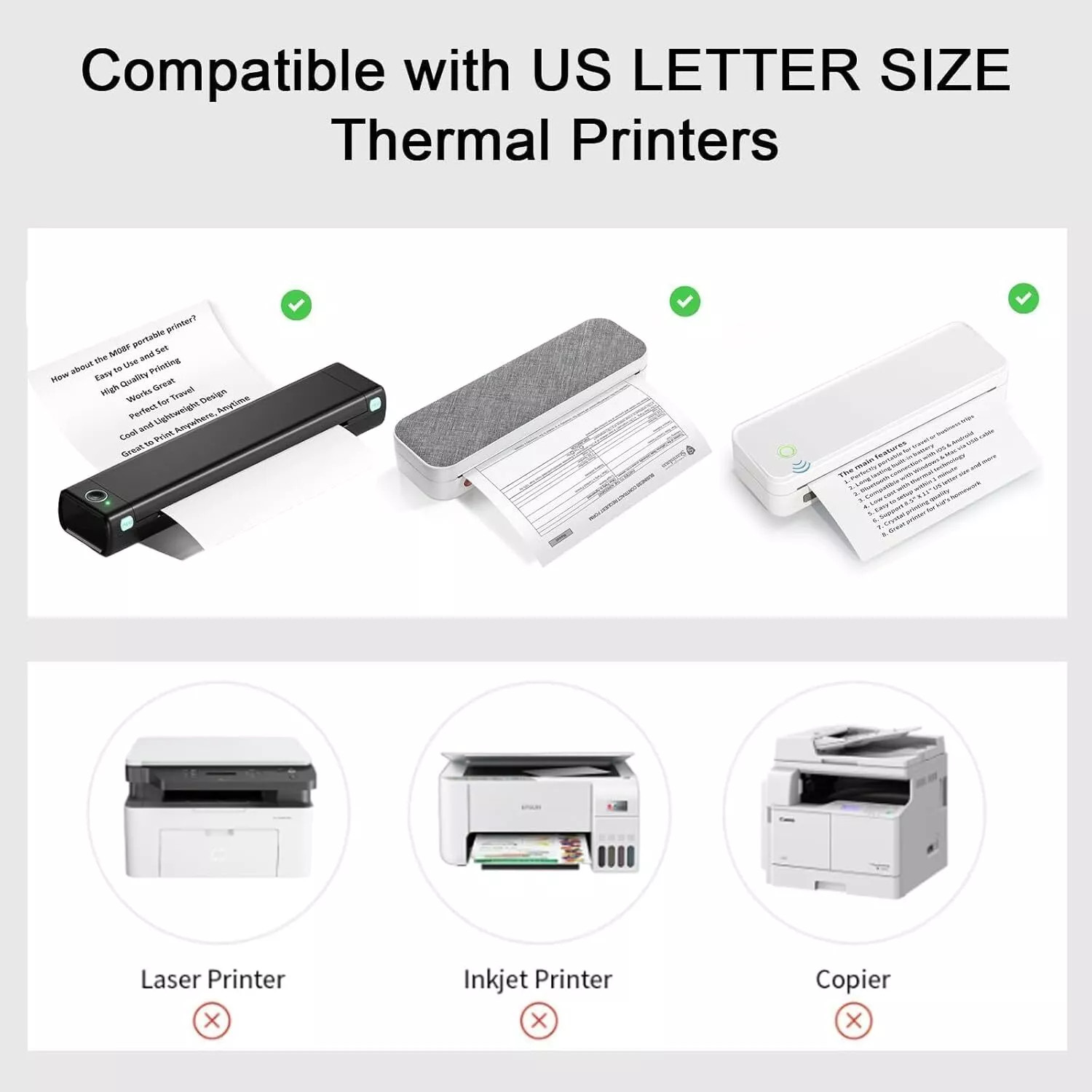 100 Sheets 8.5″ x 11″ A4 Thermal Paper US Letter Size for M08F M834 MT800 PJ762