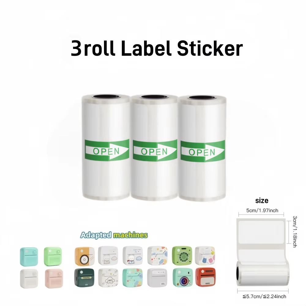 New 10 Roll Sticker Paper for Mini Printer Label Sticker Paper Color Thermal Pap