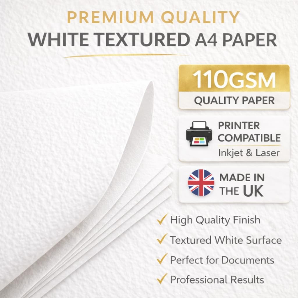 100 Sheets A4 White Paper Textured 120gsm Suitable Inkjet Printers Crafting