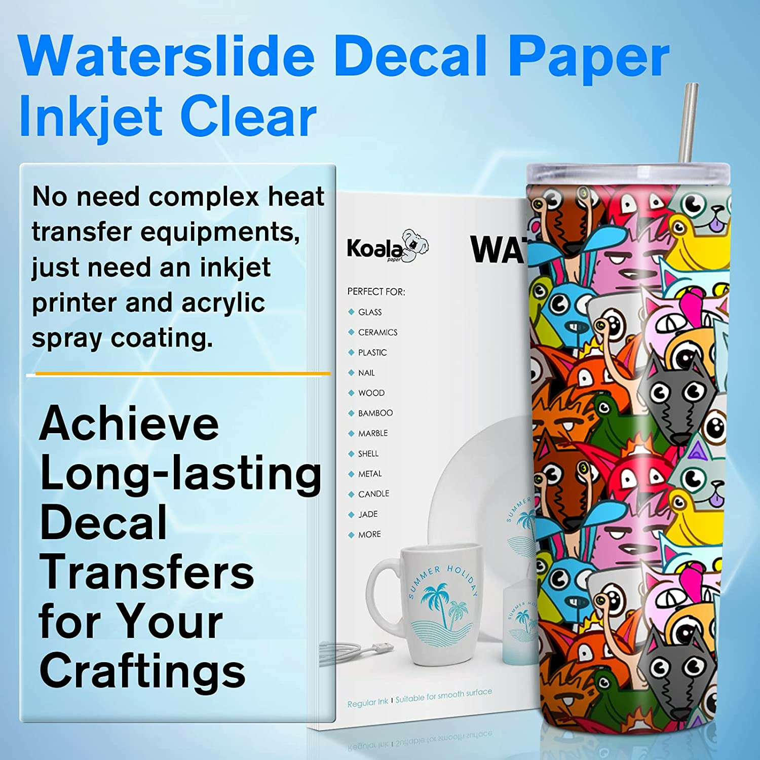 Koala Waterslide Decal Paper Inkjet CLEAR 20 Sheets 8.5×11 Water Slide Transfer