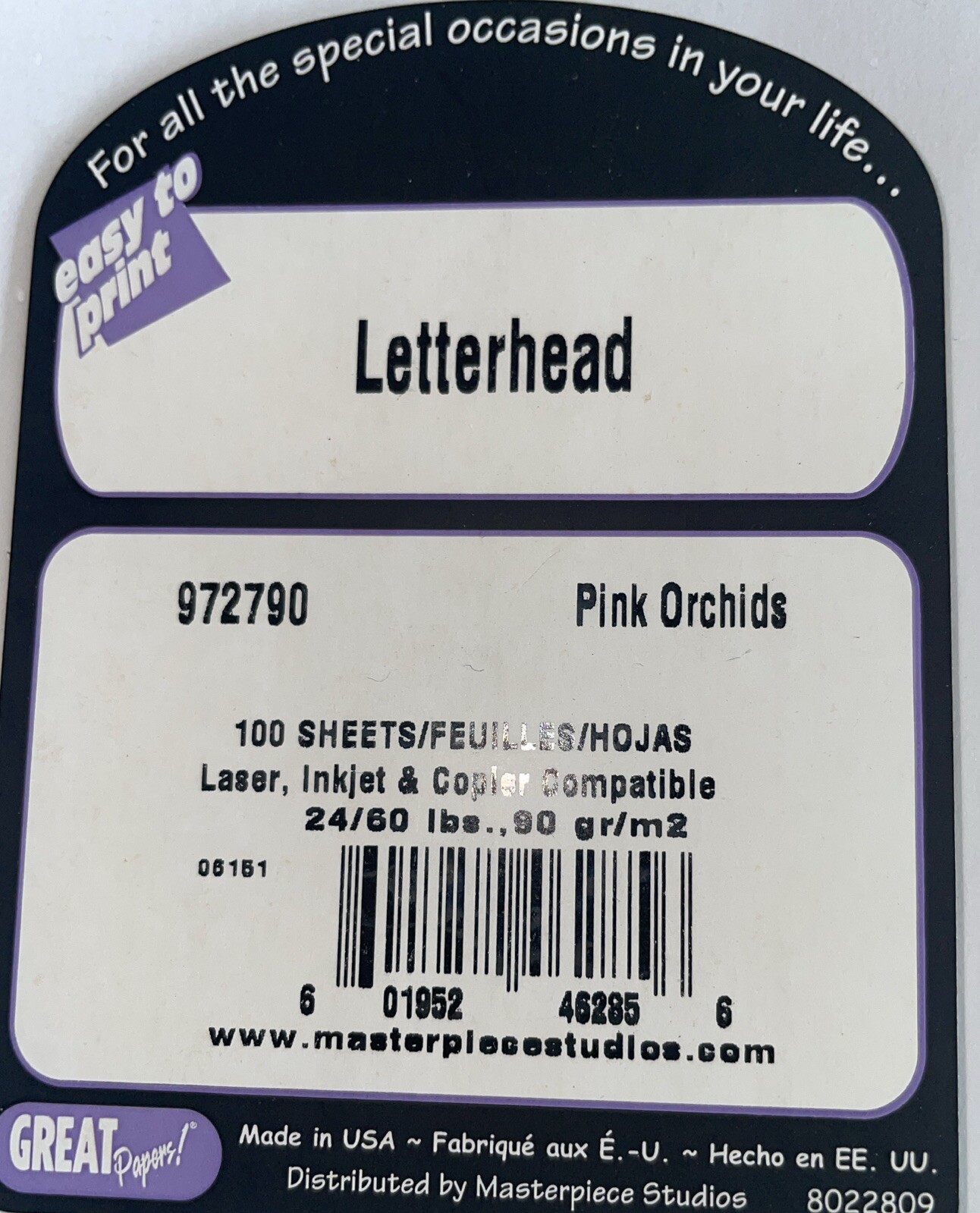 Pink Orchids Letterhead 8.5 x 11 Great Papers 100 Sheets New in Package Printer