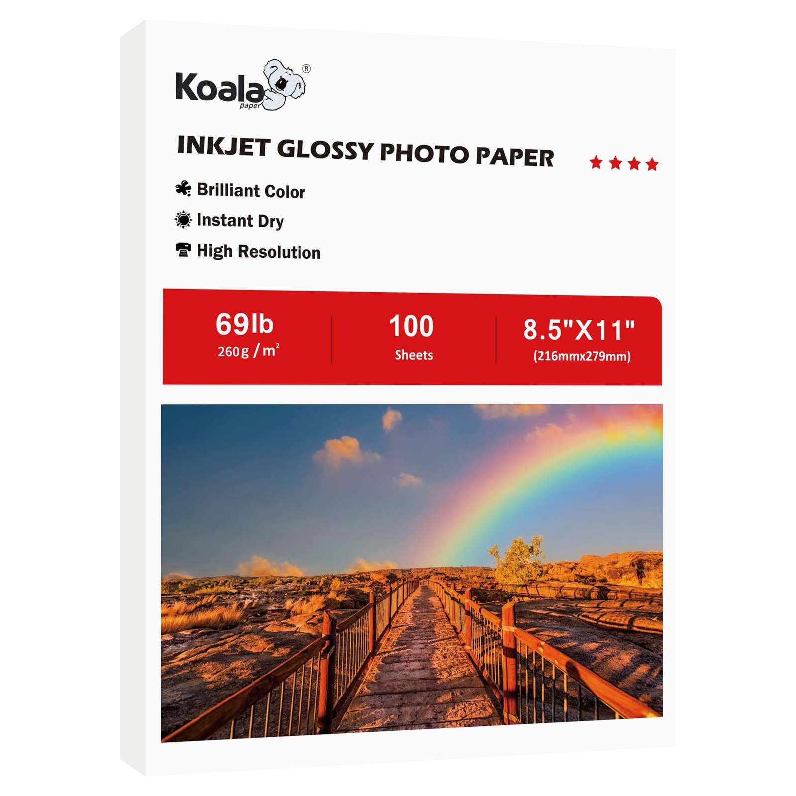 Koala Heavyweight Glossy Photo Paper 8.5×11 Inch 69LB 260GSM Single Sided