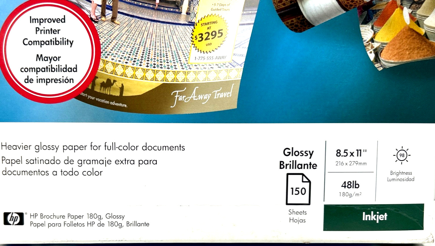 HP Inkjet Brochure Paper 98 Bright 48lb 8.5 x 11 White 150/Pack Q1987A