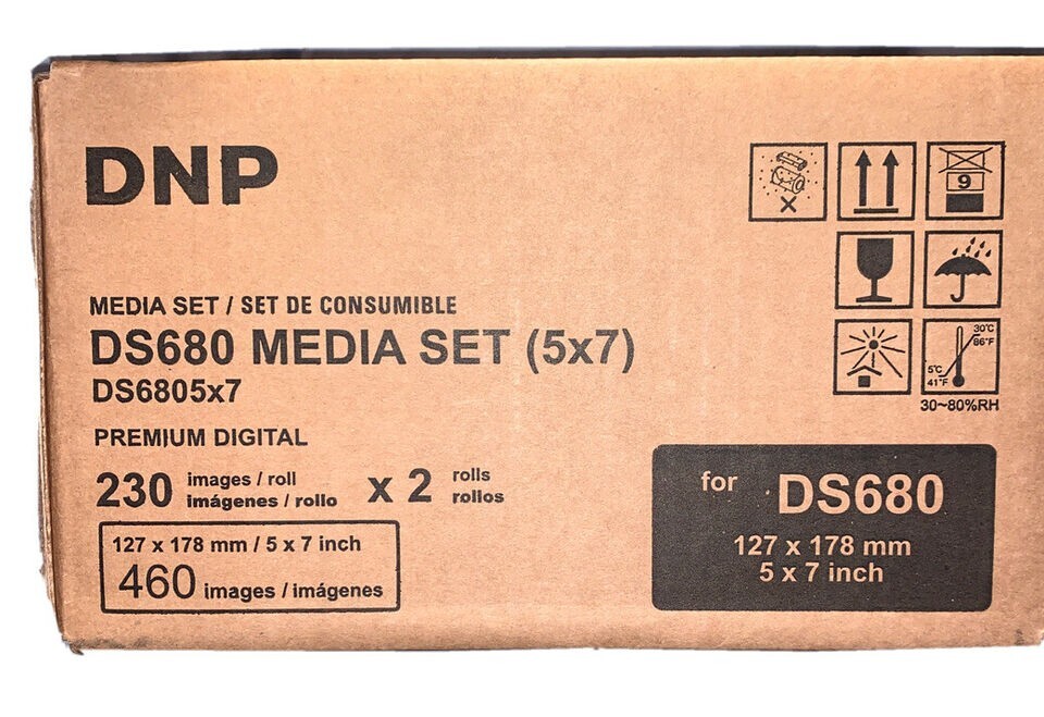 DNP DS680 media set (5×7) 2 Rolls of Paper And Ribbon Per Box 460 Images 230 x2