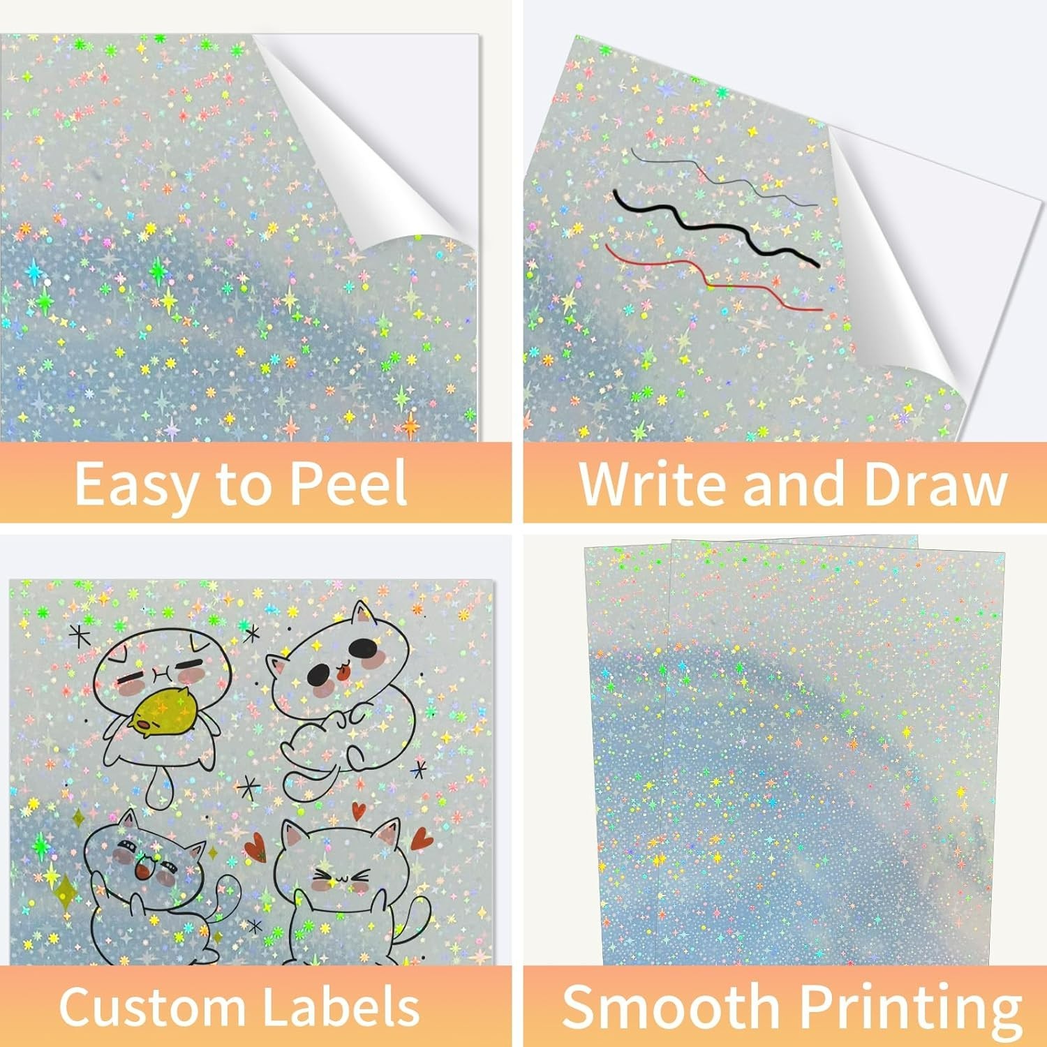 Printable Sticker Paper, 20 Sheets Holographic Star Sticker 8.5″ x 11″