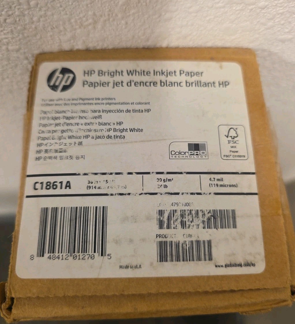 HP C1861A Bond Paper Roll Genuine Bright White Inkjet Paper New Sealed Box