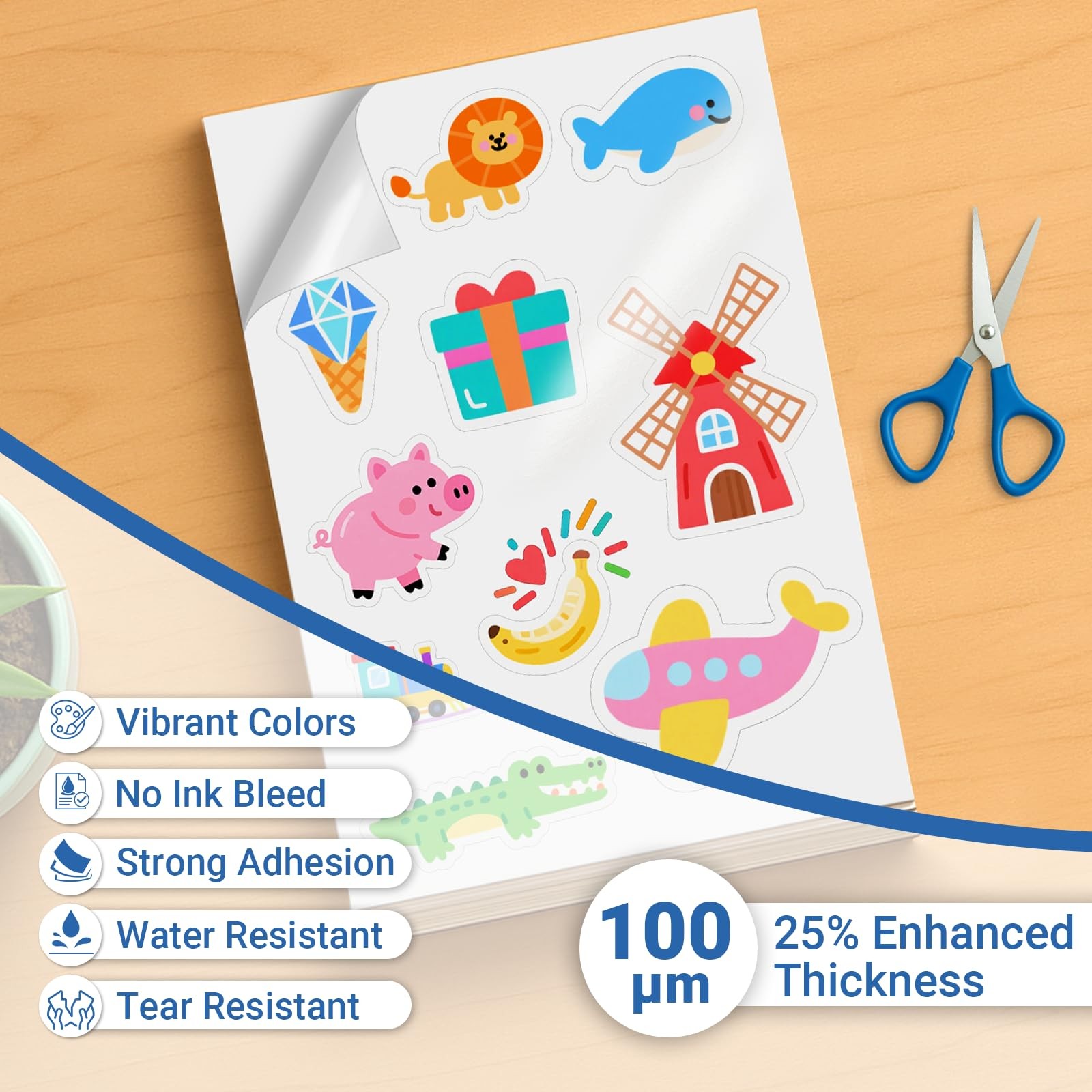 18 Sheets Sticker Paper for Self Printing A4, Glossy White Waterproof Bedr…