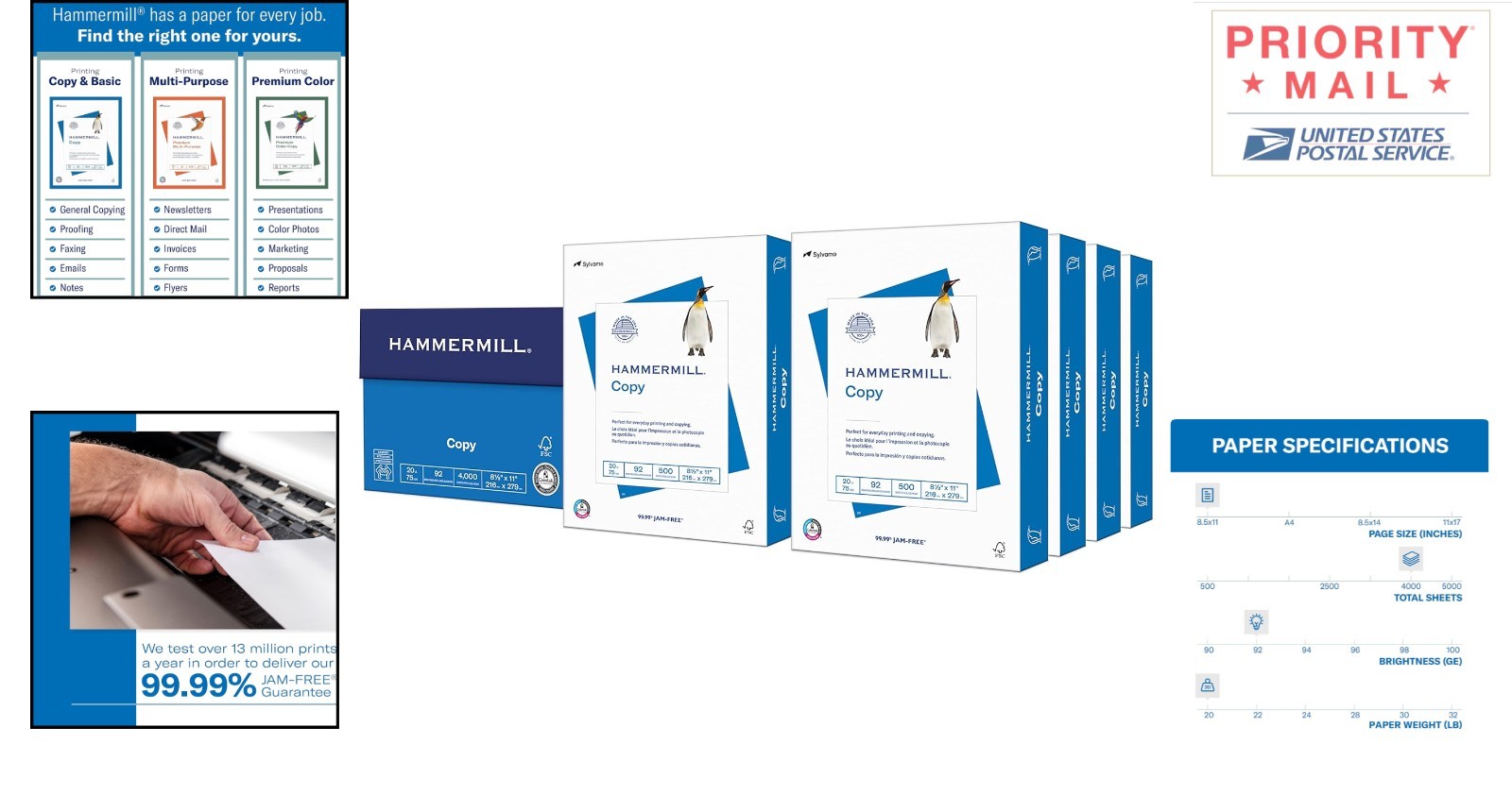 8 Reams 4000 Sheets Printer Paper 20lb 8.5×11 Smooth White High Brightness
