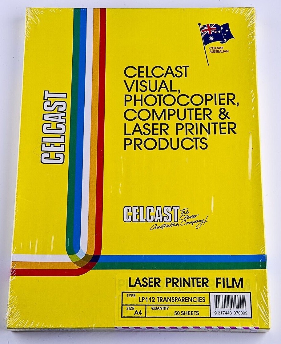 Celcast Australian Laser Printer Film LP112 Transparencies A4 50 Sheets Sealed